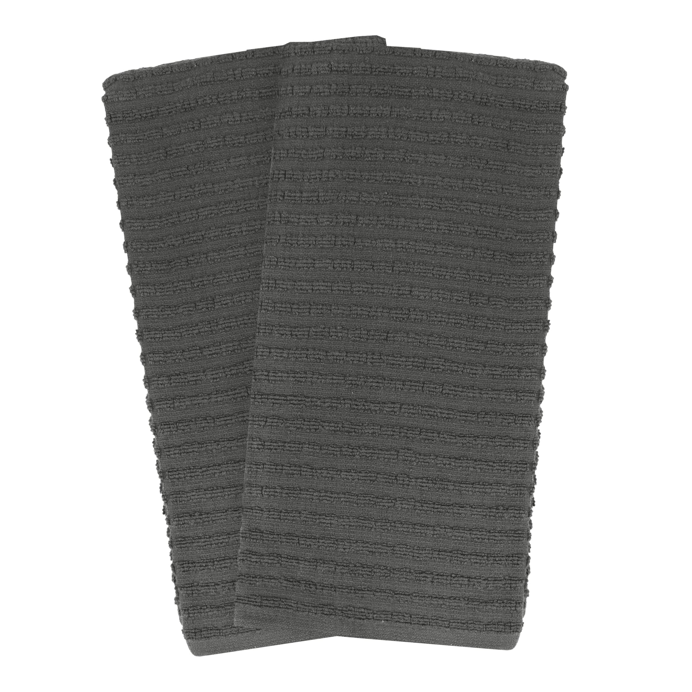 Ritz Kitchen Towel Set - 100% Combed Terry Cotton, Highly Absorbent, Oversized 28"x18", Solid Graphite, 2-Pack, Model 012911