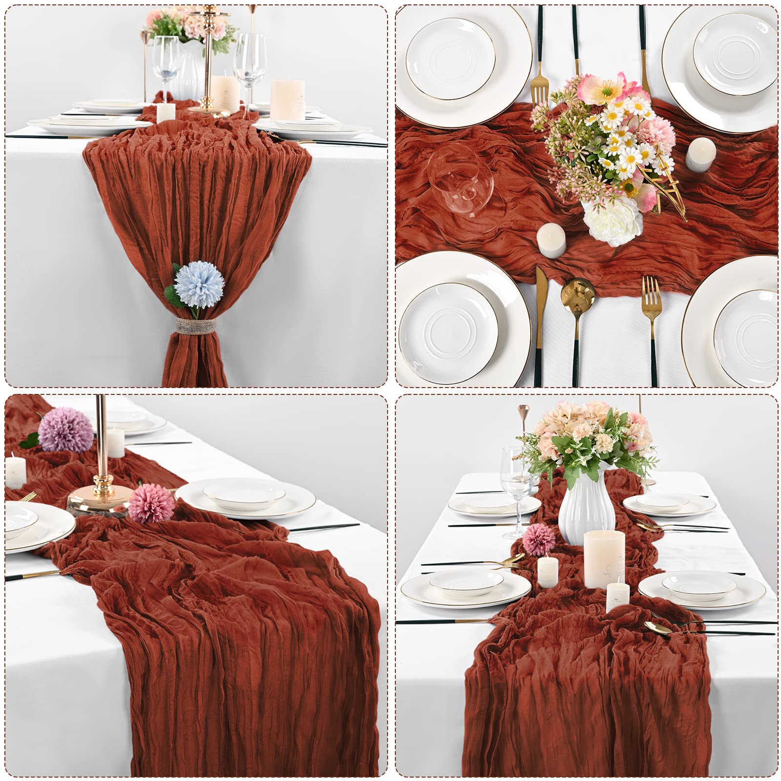 10 Pcs Terracotta Cheesecloth Table Runner 10Ft, Gauze Table Runner For Wedding Reception Sheer Bridal Shower Birthday Party Boh