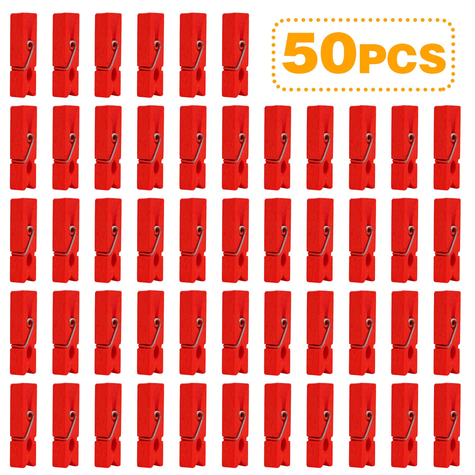 Jdesun 50pcs Wooden Photo Clips Natural Wooden Mini Laundry Pins Clothespins Wood Picture Paper Pegs Pins Clips for Home Office Arts Crafts Handmade Decoration(Red)