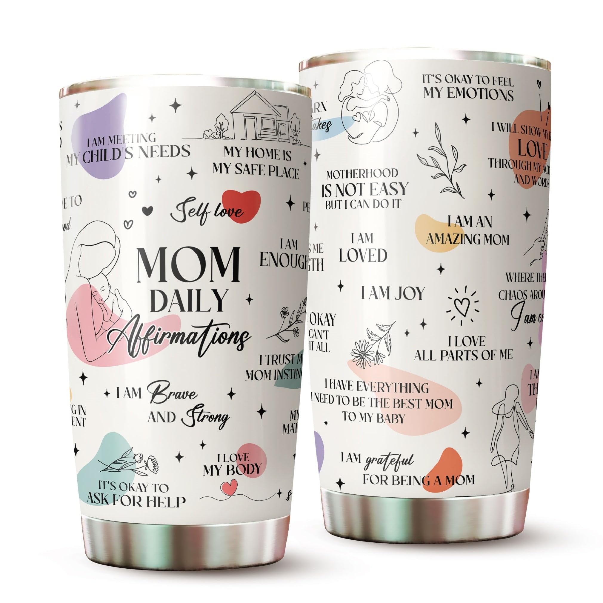 WOOKOO Mom Tumbler - Moms Gift for Mothers Day, Christmas, Birthday - Mom Coffee Mug with Daughter, Sons Love