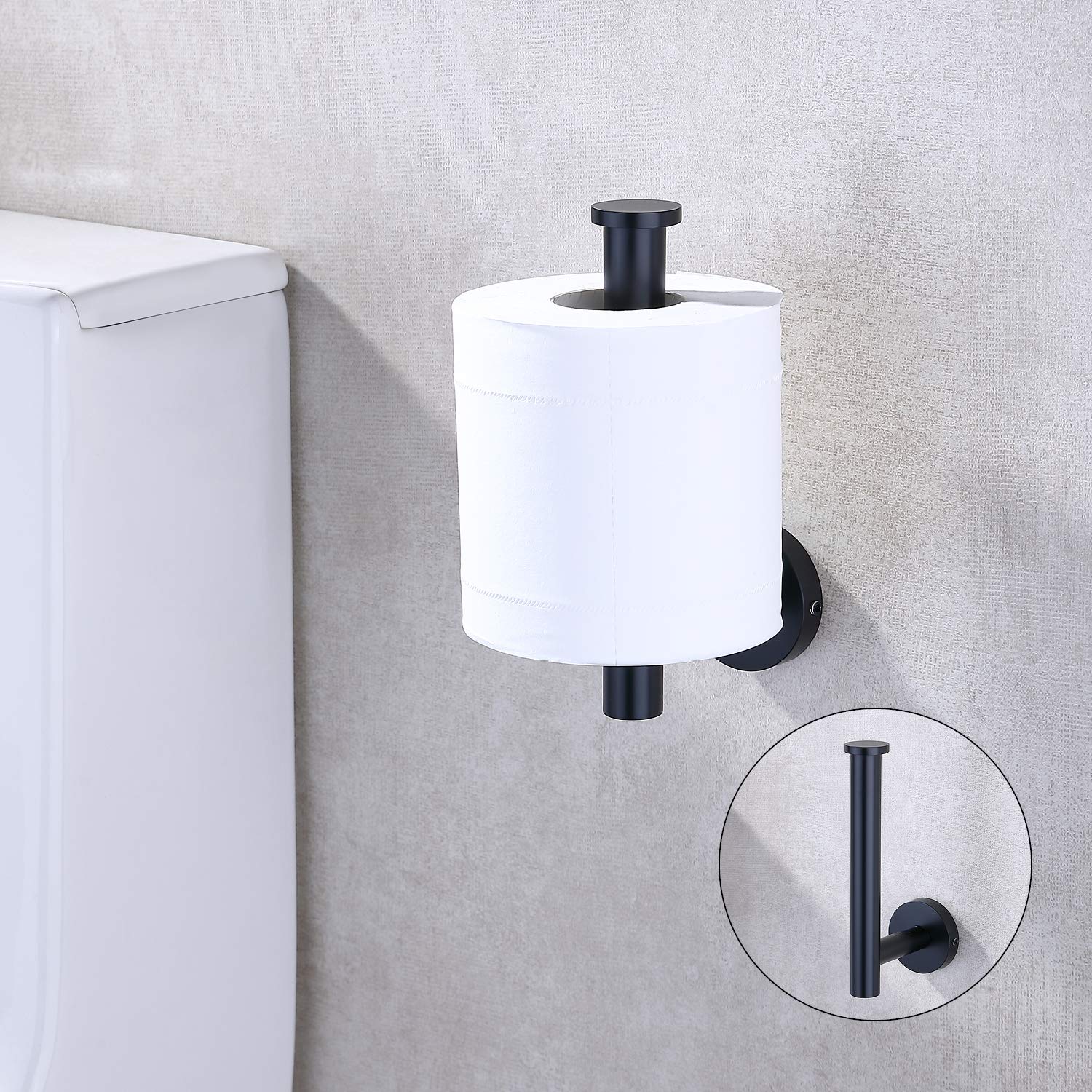 TASTOS Matte Black Toilet Paper Holder SUS304 Stainless Steel  Modern Round Tissue Roll Holders Wall Mount  Toilet Paper Roll Dispenser Bathroom 5 inch TP Holder for Kitchen Washroom