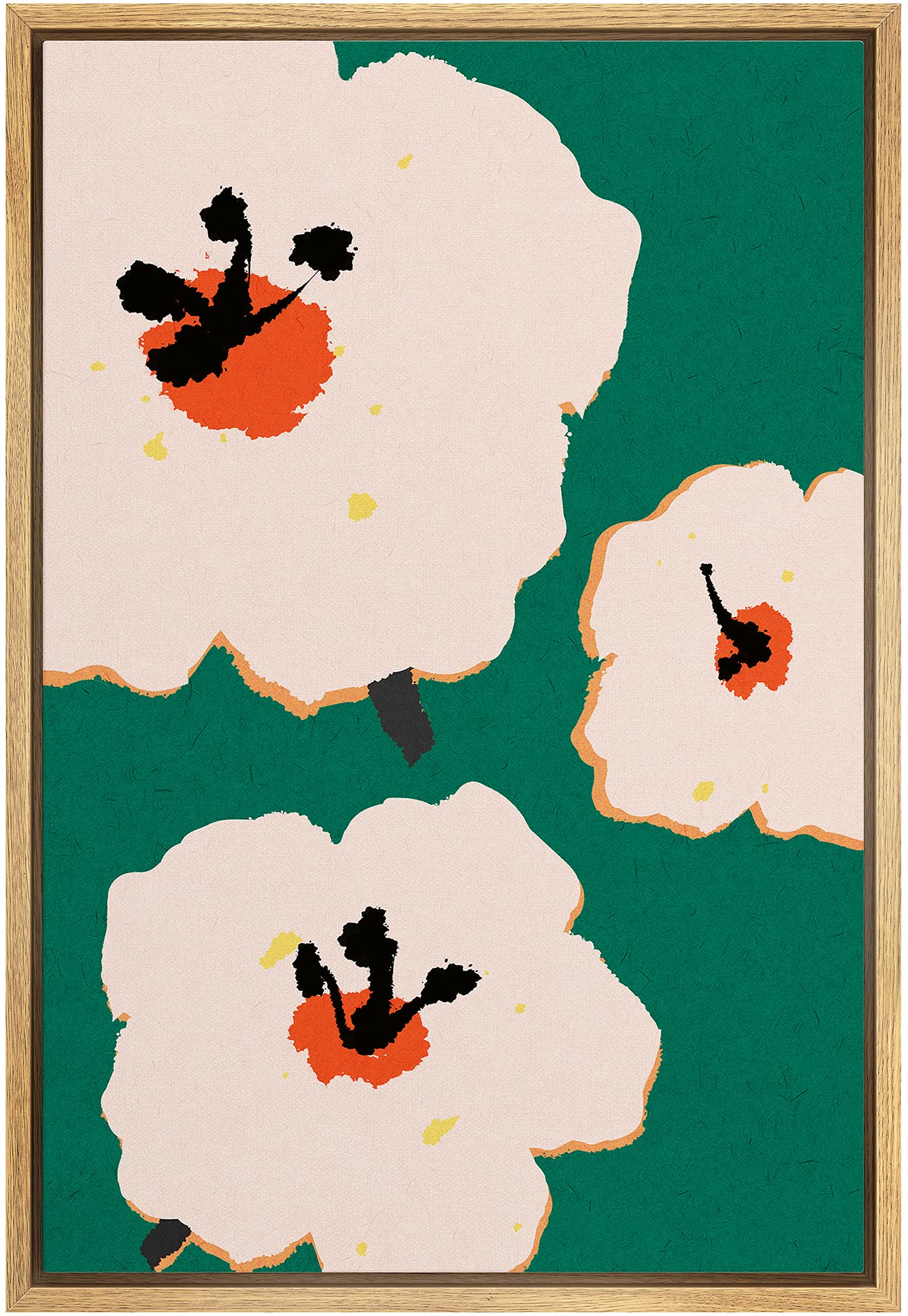 Signford Framed Canvas Print Wall Art White & Orange Flower Print Nature Wilderness Illustrations Modern Art Contemporary Colorf