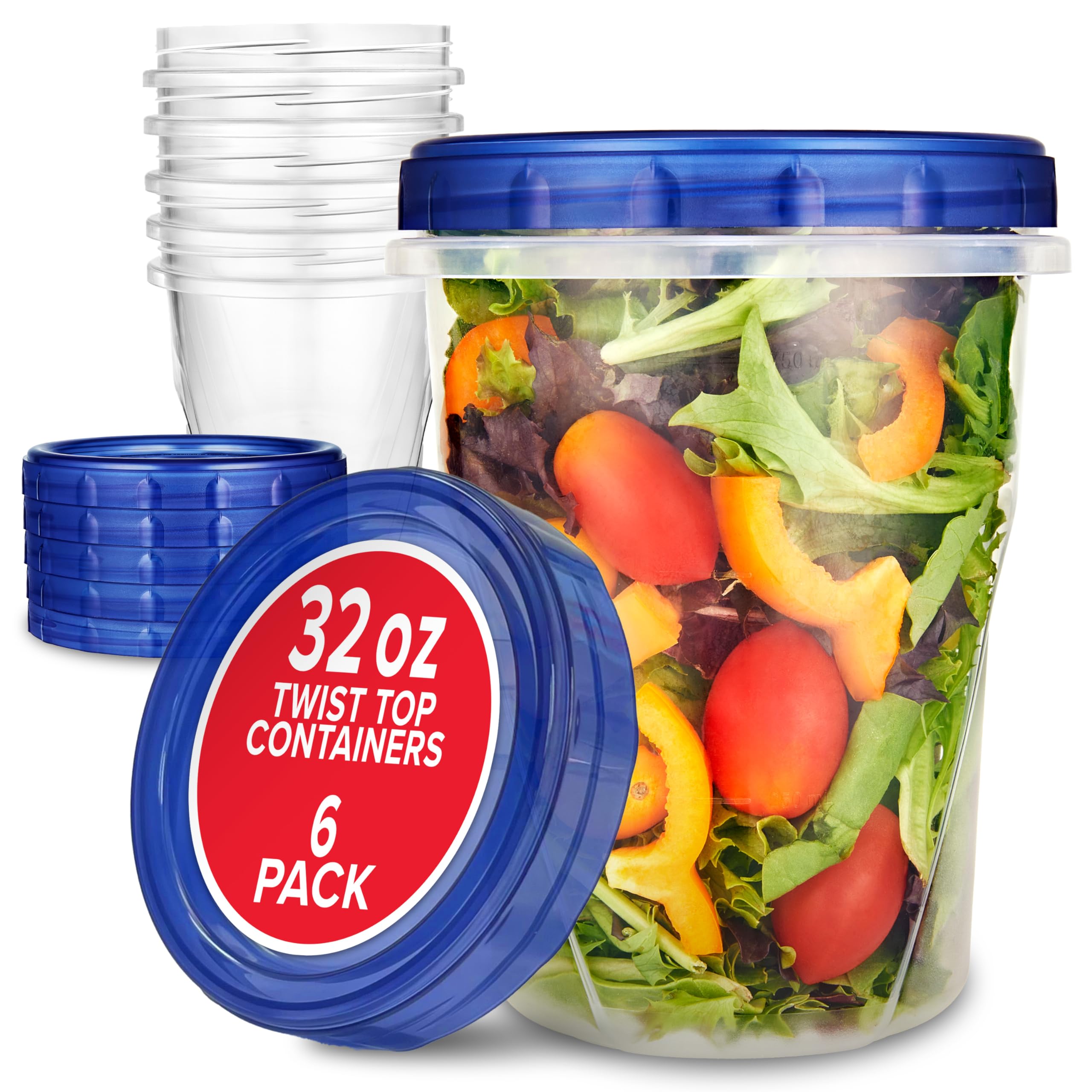 Stock Your Home 32Oz Plastic Containers With Twist Top Lids (6 Pack), Quart Freezer Containers With Lids For Leftover Food, Airt