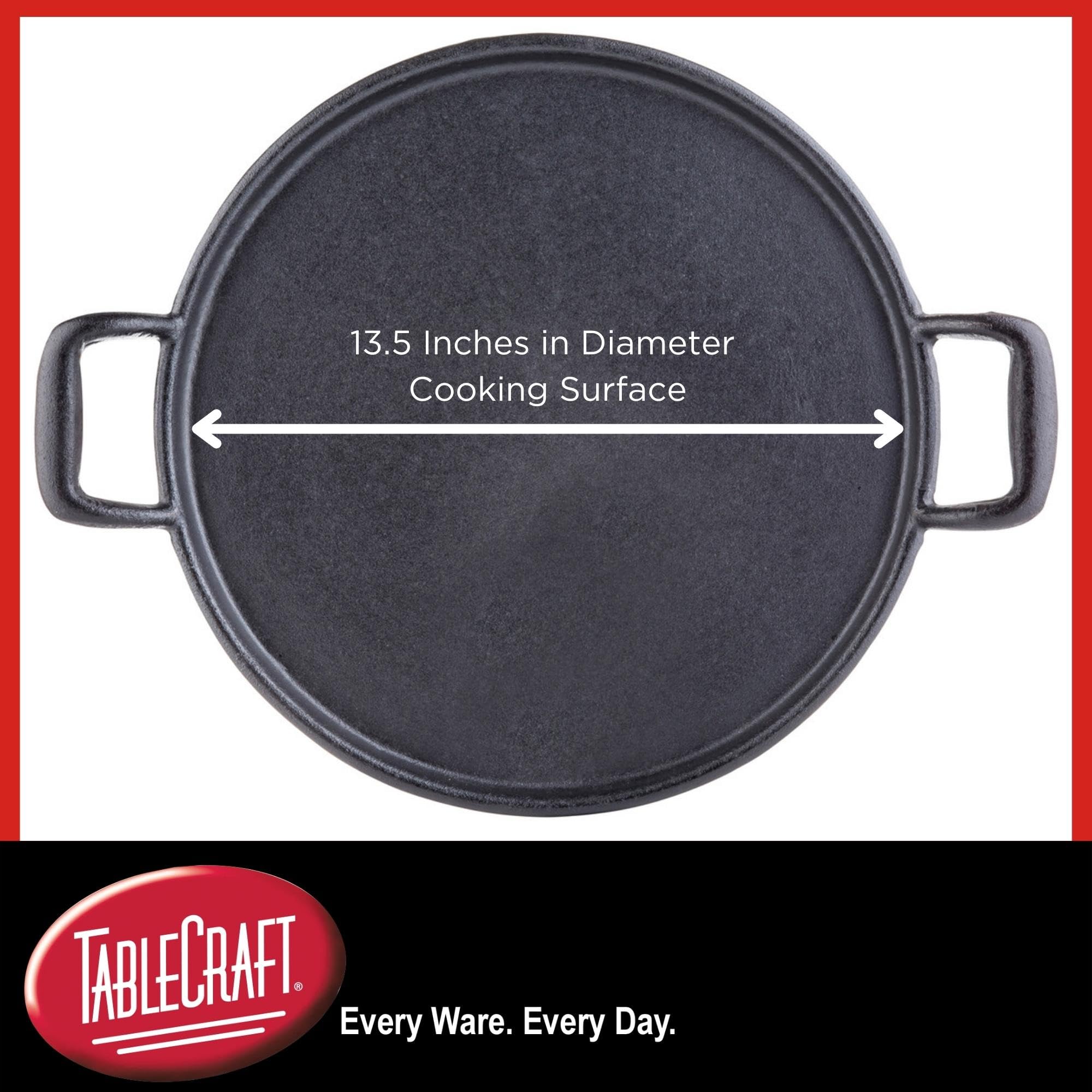 Tablecraft 13.5'' Pre-Seasoned Cast Iron Baking And Pizza Pan | Commerical Quality For Restaurant Or Home Kitchen Use