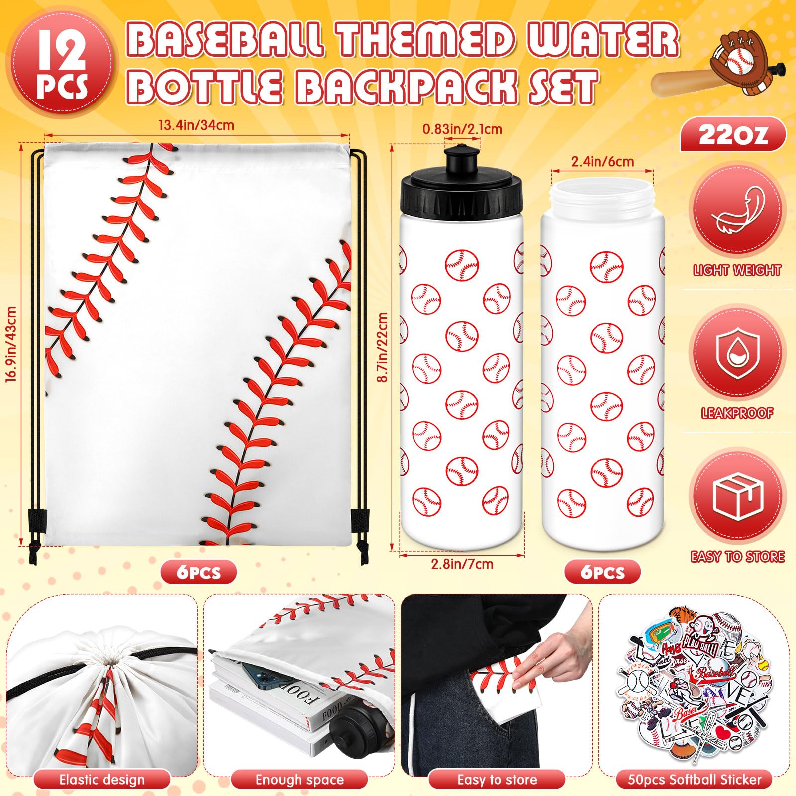 24 Pcs Volleyball Water Bottle Volleyball Drawstring Bag Set with 50 Sticker Volleyball Party Favors 12 Reusable Sports Squeeze