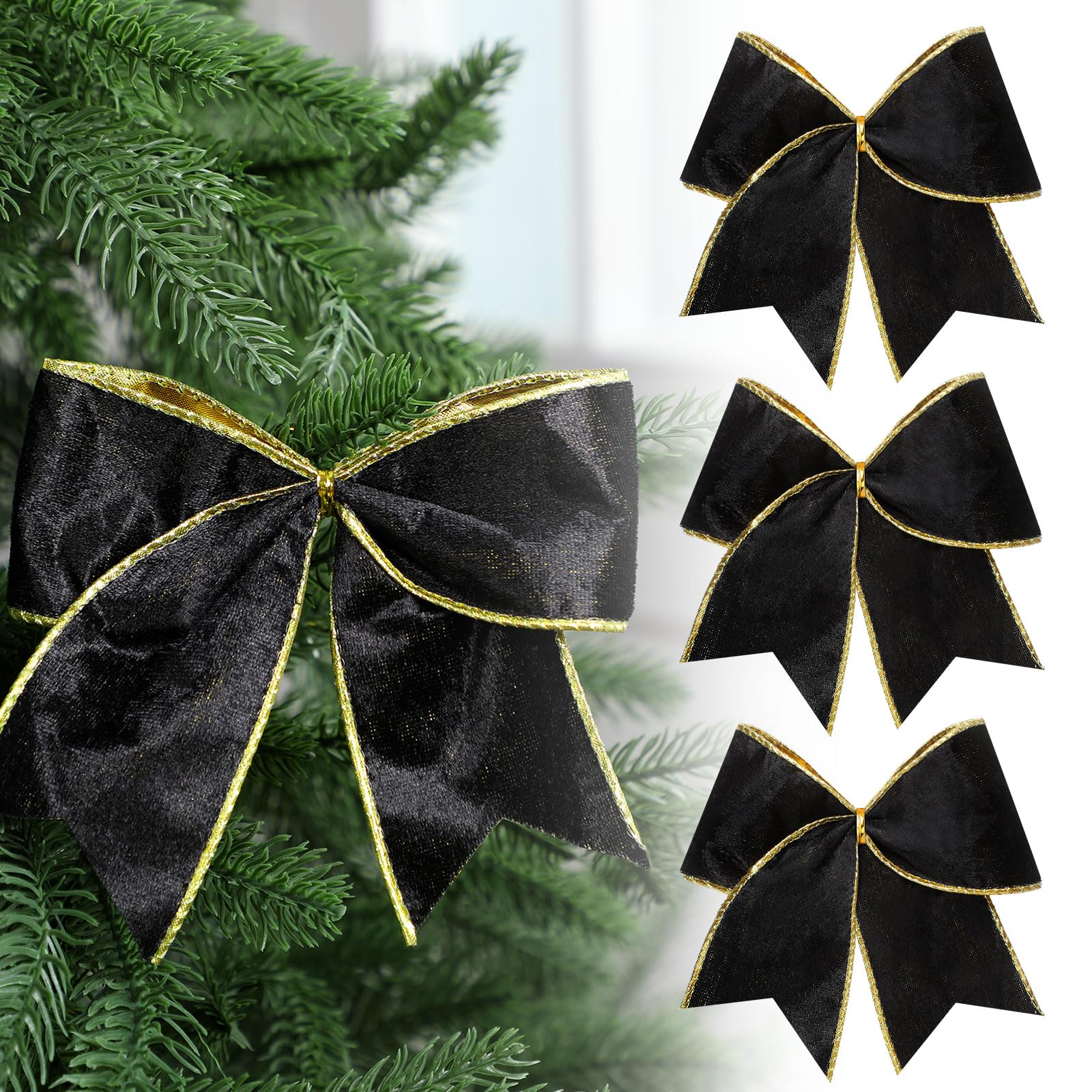Panelee 12 Pcs Black Velvet Christmas Bows 6 x 6 in Wreath Bow Christmas Tree Decorations Ornaments for Hanukkah Xmas Tree Toppe