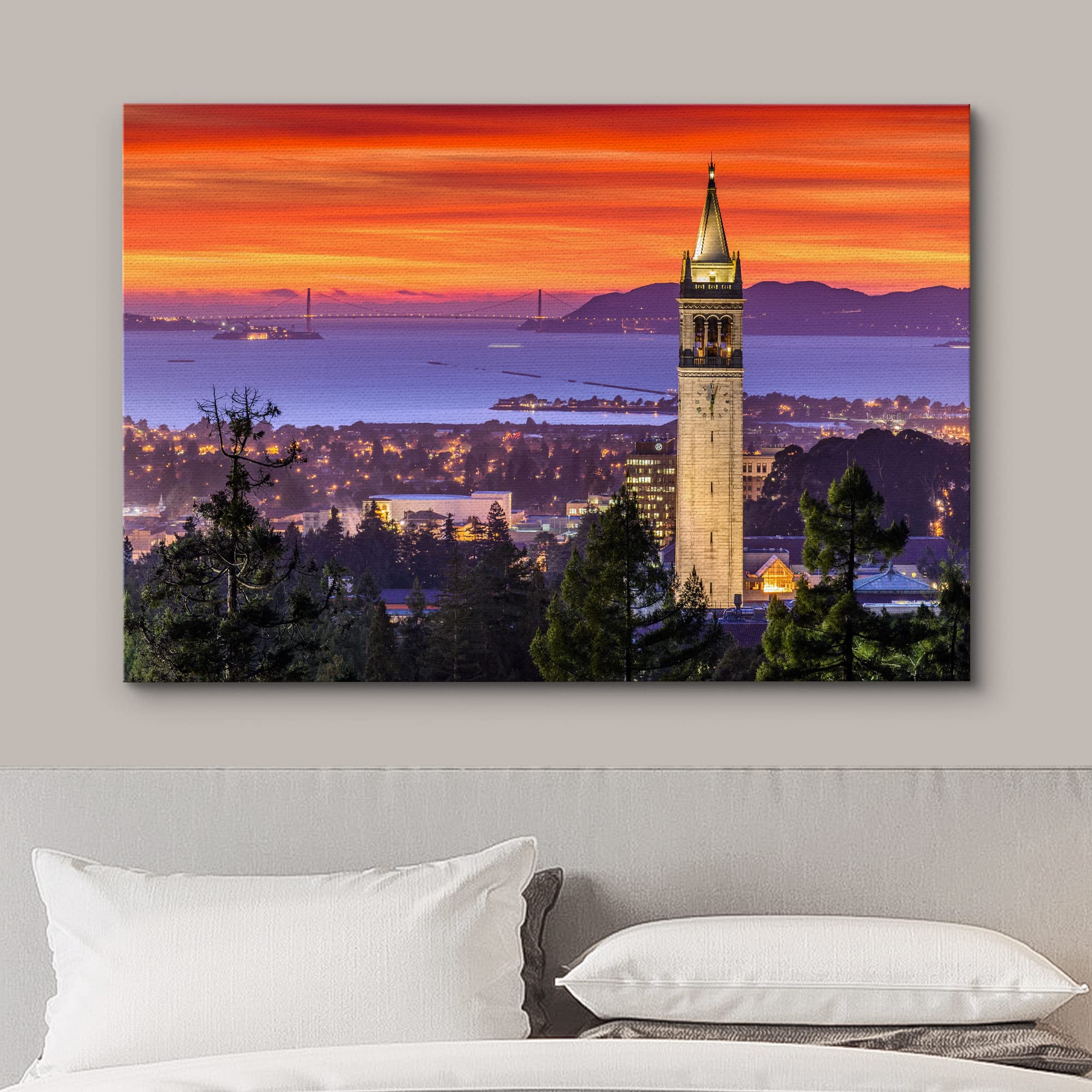 Wall26 Canvas Print Wall Art Purple & Red Sunset Over San Francisco Bay Nature Wilderness Photography Modern Art Rustic Scenic R