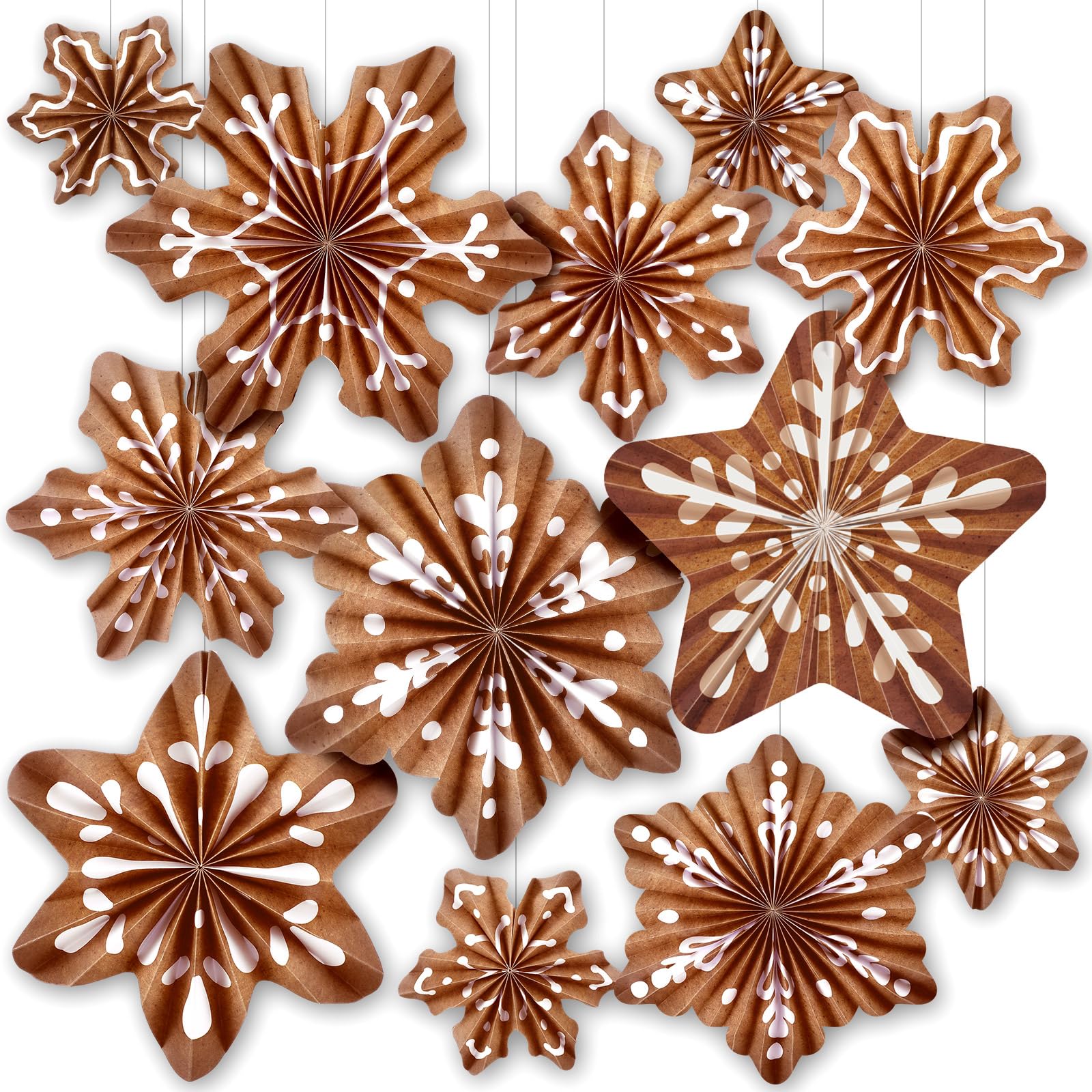 Fullhawl 12 Pcs Christmas Paper Fans Party Decorations Snowflakes Gingerbread Hanging Paper Fans Decorations Christmas Ceiling W
