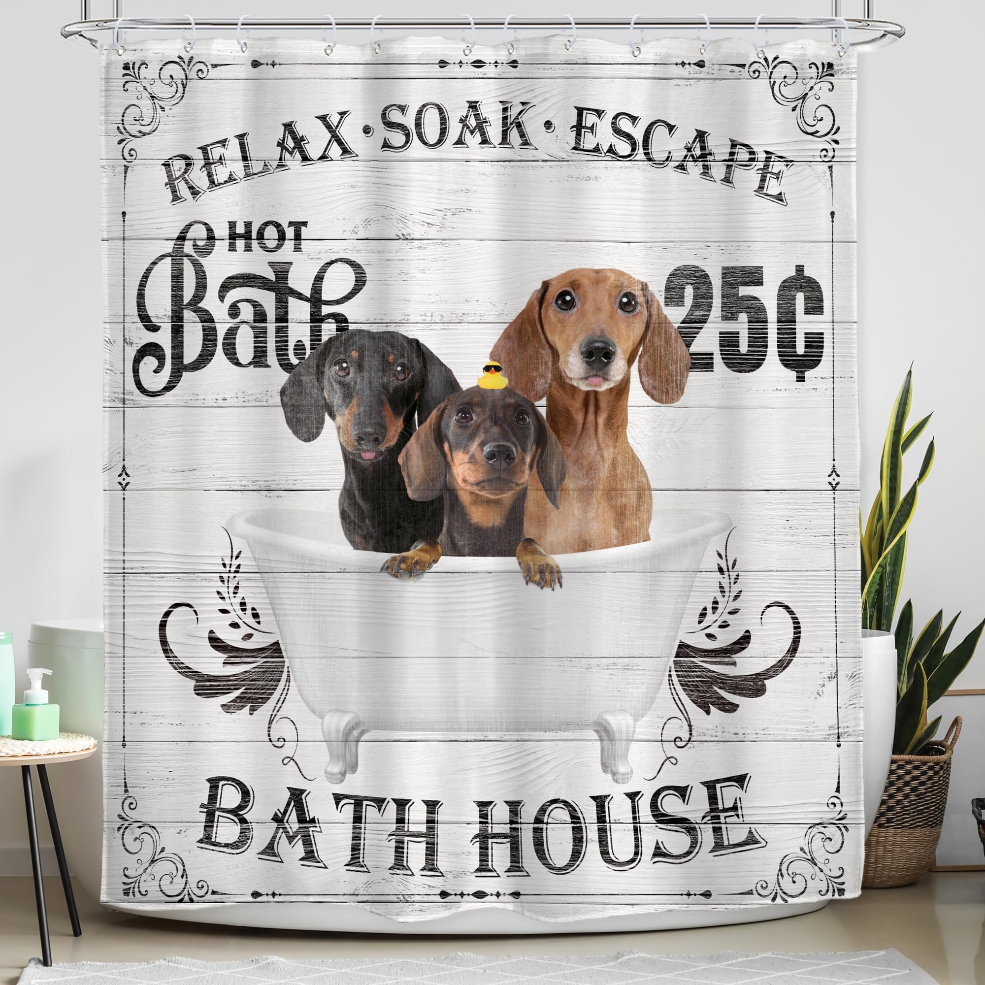 Glawry Funny Dogs Shower Curtain Farmhouse Vintage Cute Hilarious Dachshund Puppy Pets Bathroom Set Bathroom Bath Soap Modern Bu