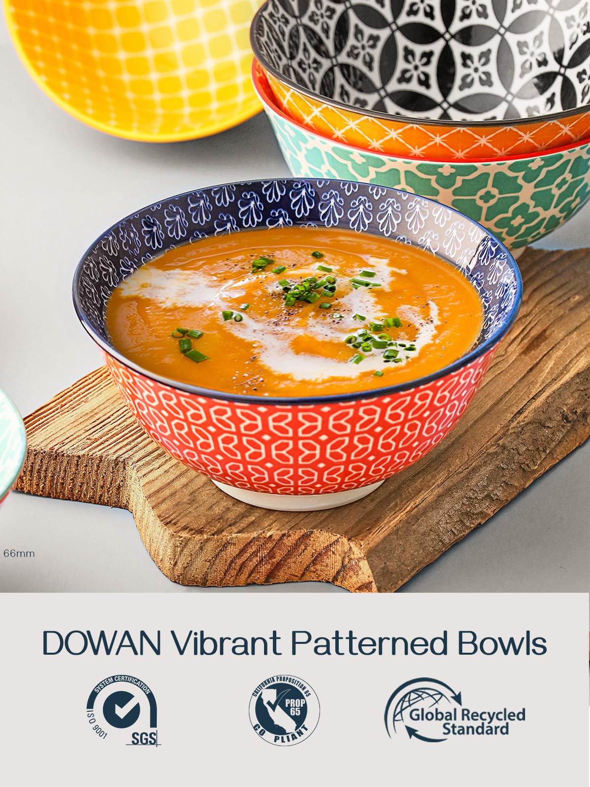 DOWAN 23 OZ Colorful Bowls Set of 6 - Ceramic Bowls for Soup  Cereal  Fruit - Vibrant Patterned Porcelain Bowls for Kitchen Decor & Housewarming Gift - Dishwasher & Microwave Safe