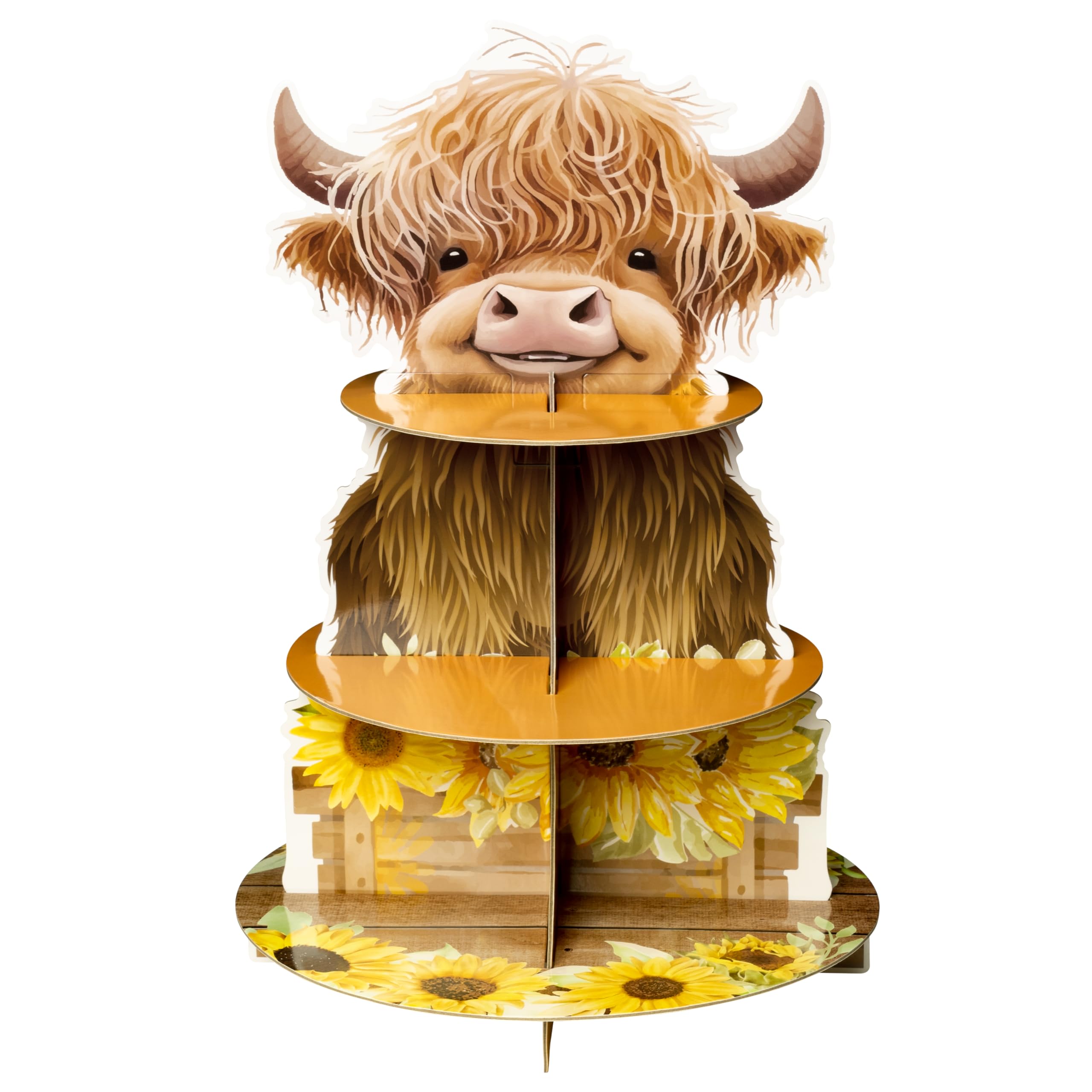 Salovio Highland Cow Cupcake Stand - 3 Tiers Highland Cow Cupcake Stand Baby Highland Cow Birthday Party Cardboard Cupcake Holde