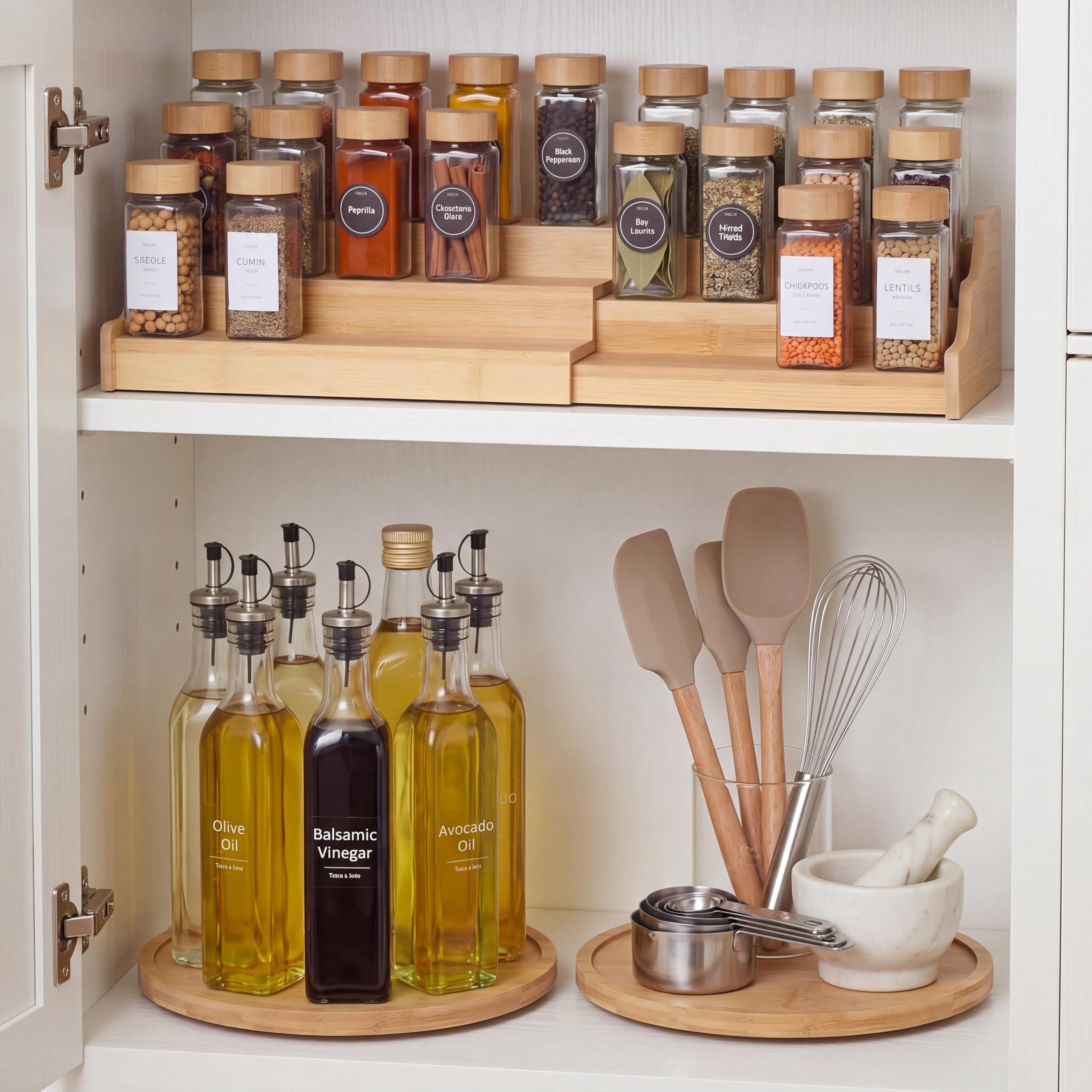 Ferrochef 3 Pcs Bamboo Spice Rack Organizer and Lazy Susan Turntable 10