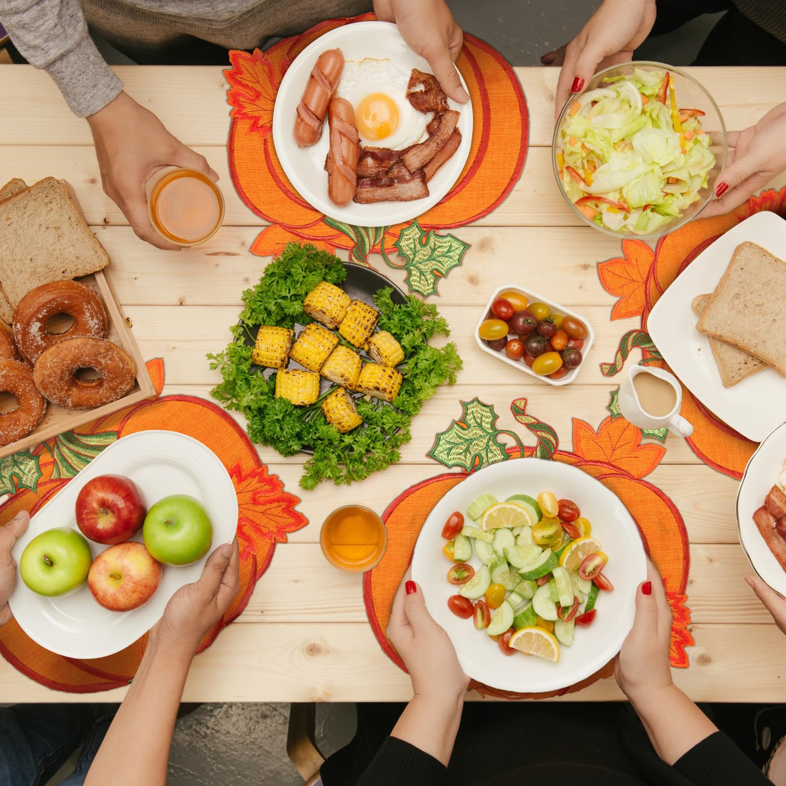 Yingzhao 6 Pcs Fall Pumpkin Placemats Autumn Thanksgiving Harvest Orange Table Placemats Embroidered 14 Round Decorative Place