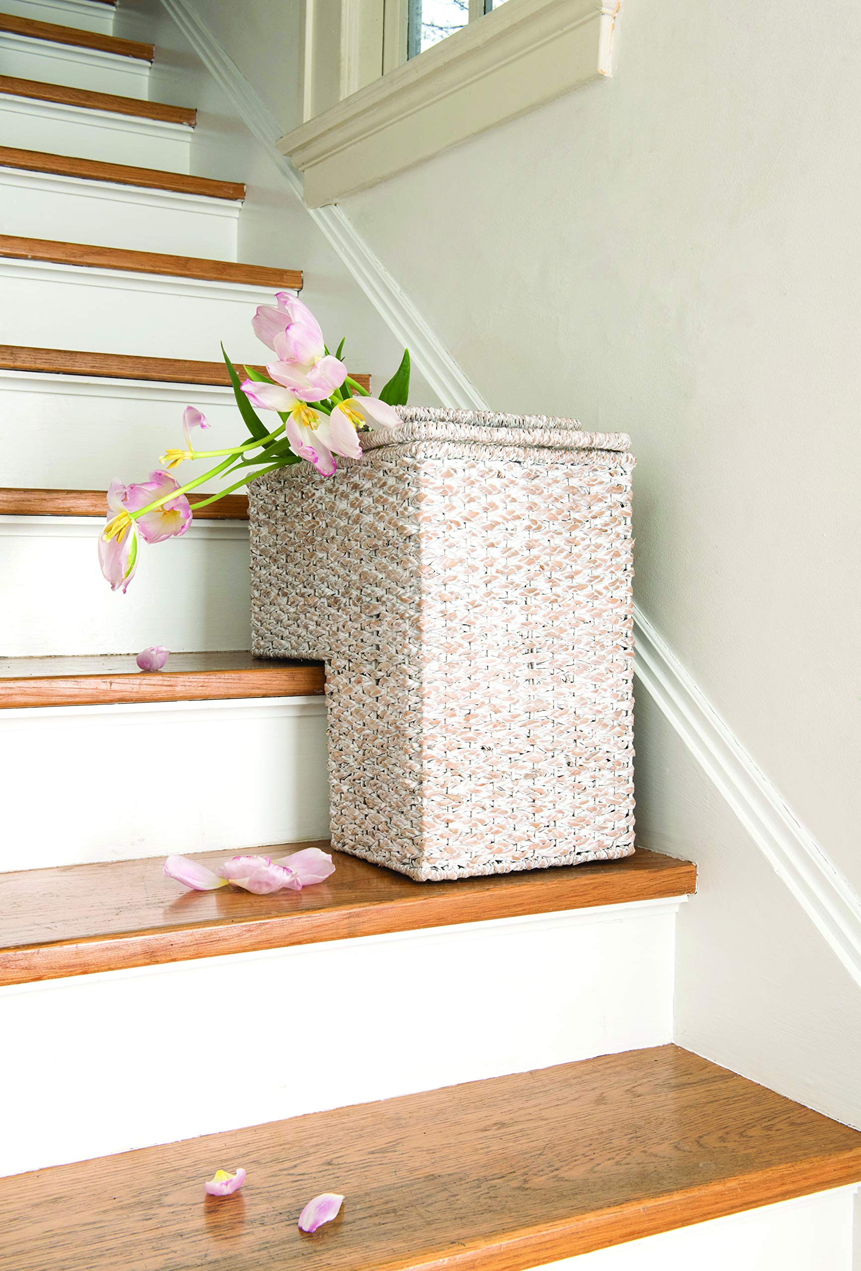 Creative Co-Op Woven Bankuan Rope Stair Basket With Handles, Whitewash Finish