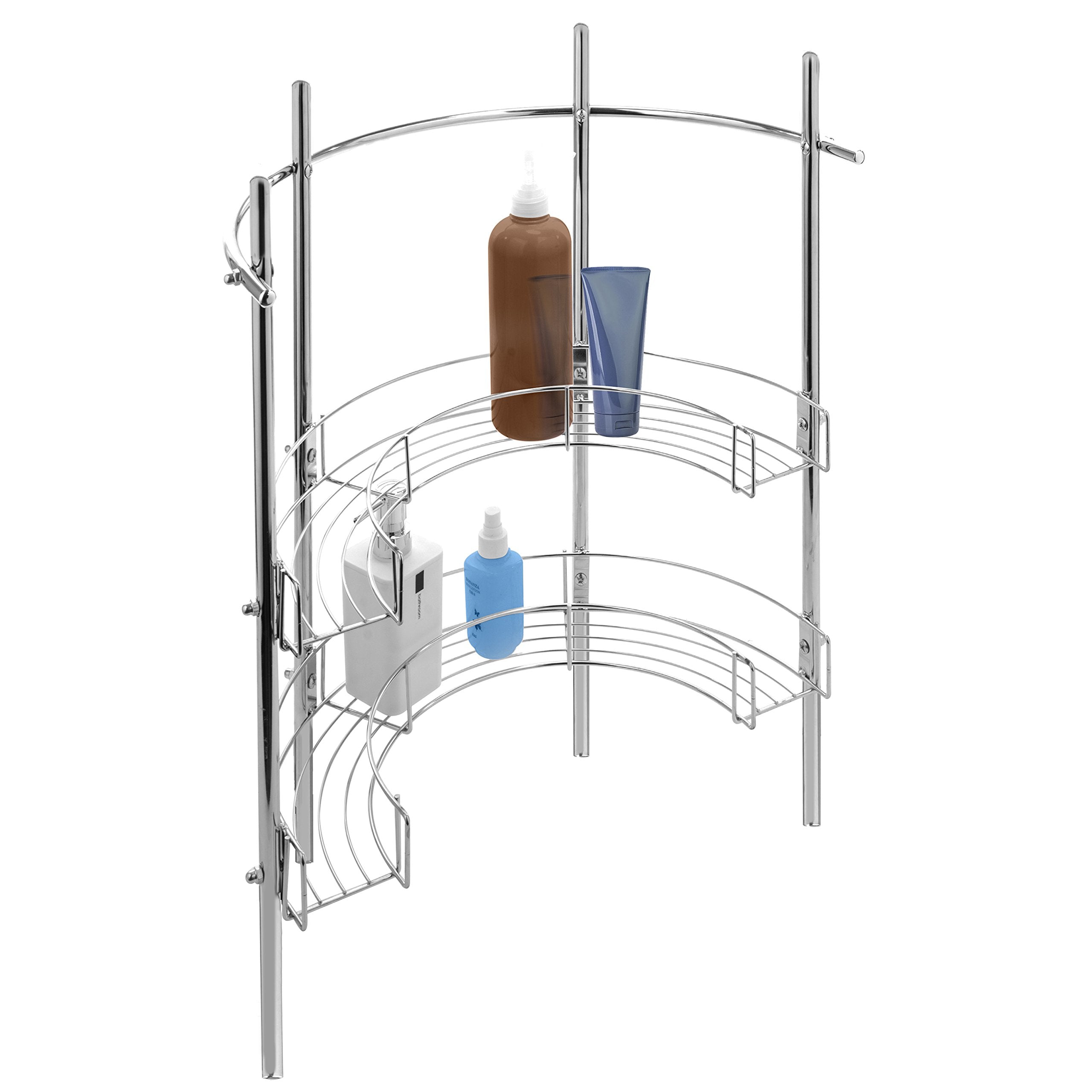 Mygift Chrome Plated Metal Under-The-Sink Rack Bathroom Quality Pedestal Storage Organizer With 2 Display Shelves And Hand Towel