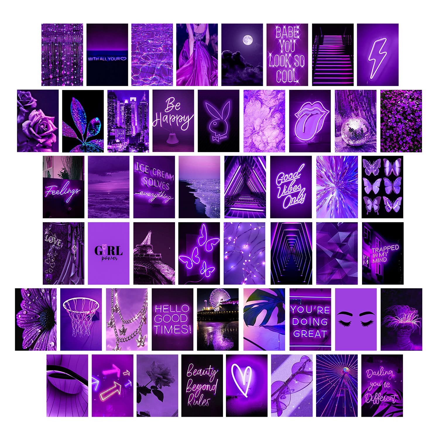 Woonkit Purple Photo Wall Collage Kit Aesthetic Pictures, Wall Decor For Bedroom, Room Decor For Teen Girls, Trendy, 50Pcs 4X6 I