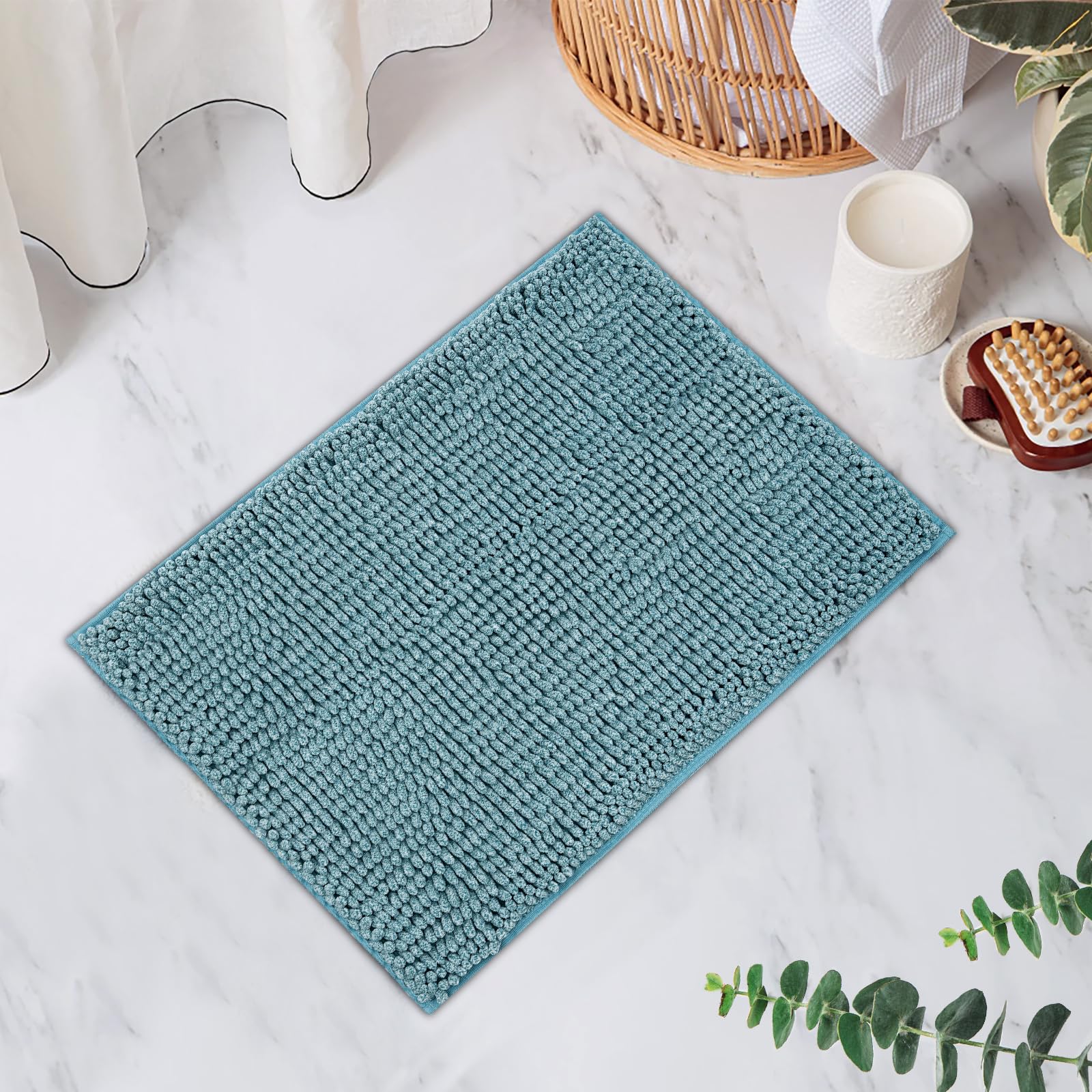 Freshmint Chenille Bathroom Rugs Mat 24''X17'', Non-Slip Bath Mat For Bathroom Floor & Bathtub, Washable Shower Shag Bath Rugs,