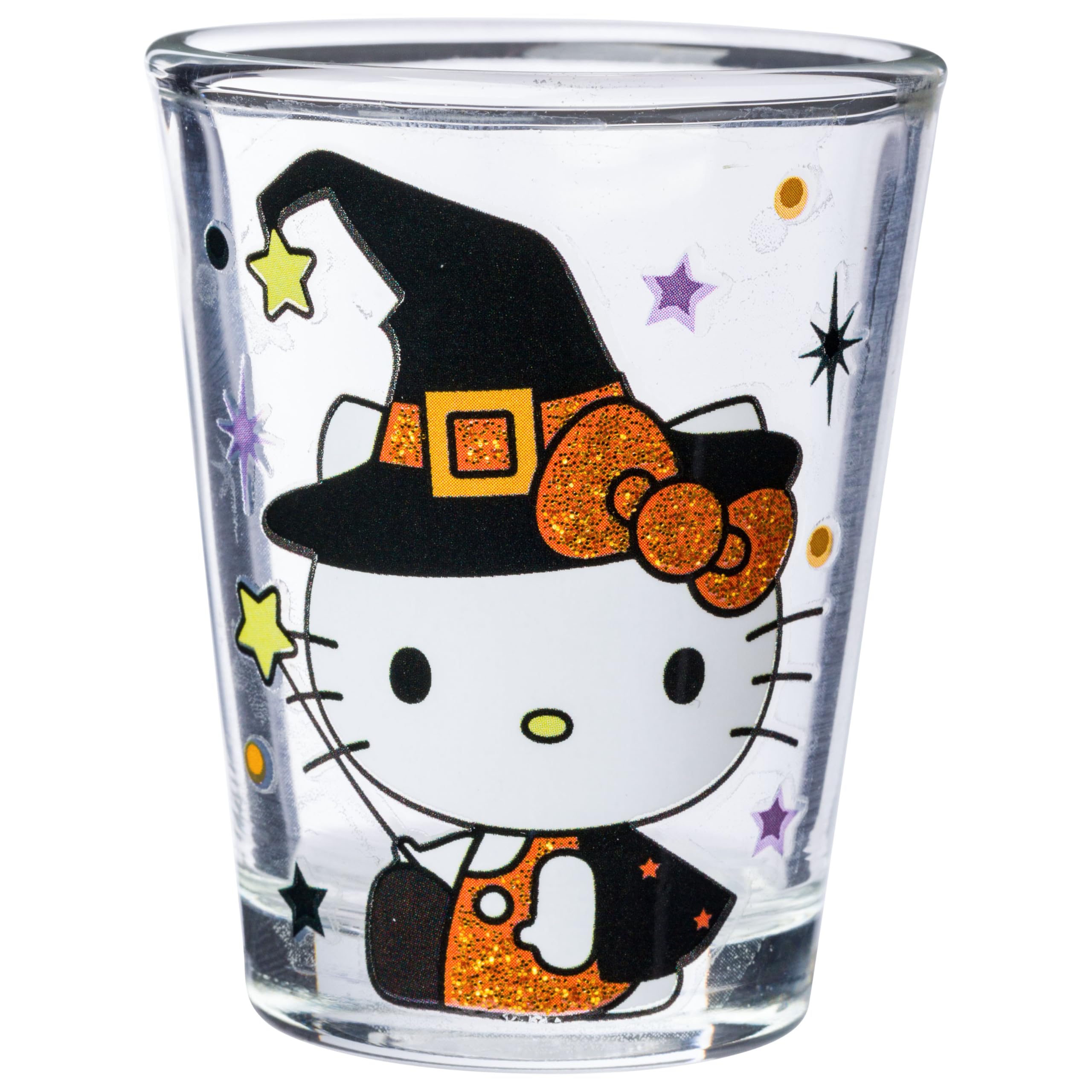 Silver Buffalo Sanrio Hello Kitty Halloween Spooky Costumes Glitter 4 Pack Mini Glass Set, 1.5 Ounces