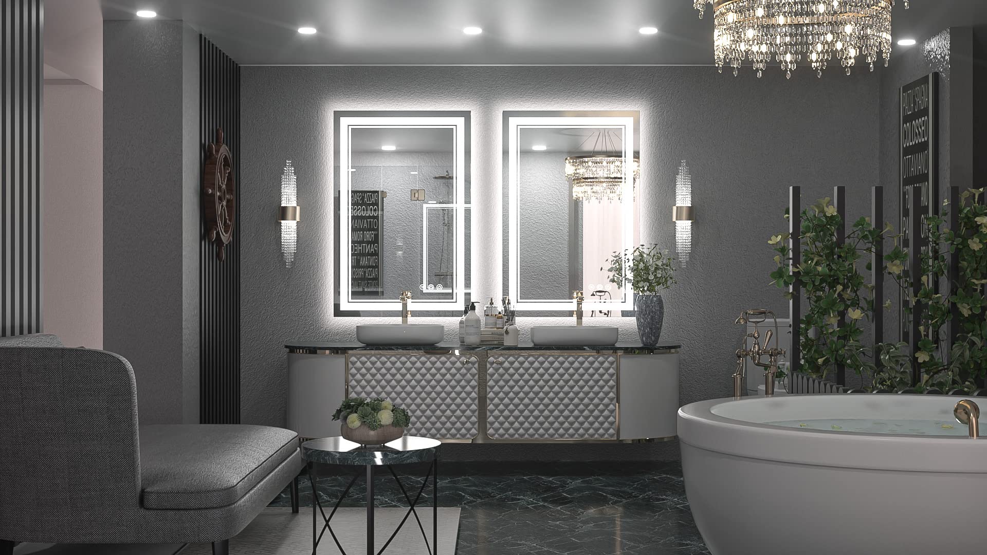 Keonjinn Led Bathroom Mirror 24'' X 36'' With Front And Backlight, Stepless 3 Colors Temperature & Dimmable Backlit Mirror, Ul L