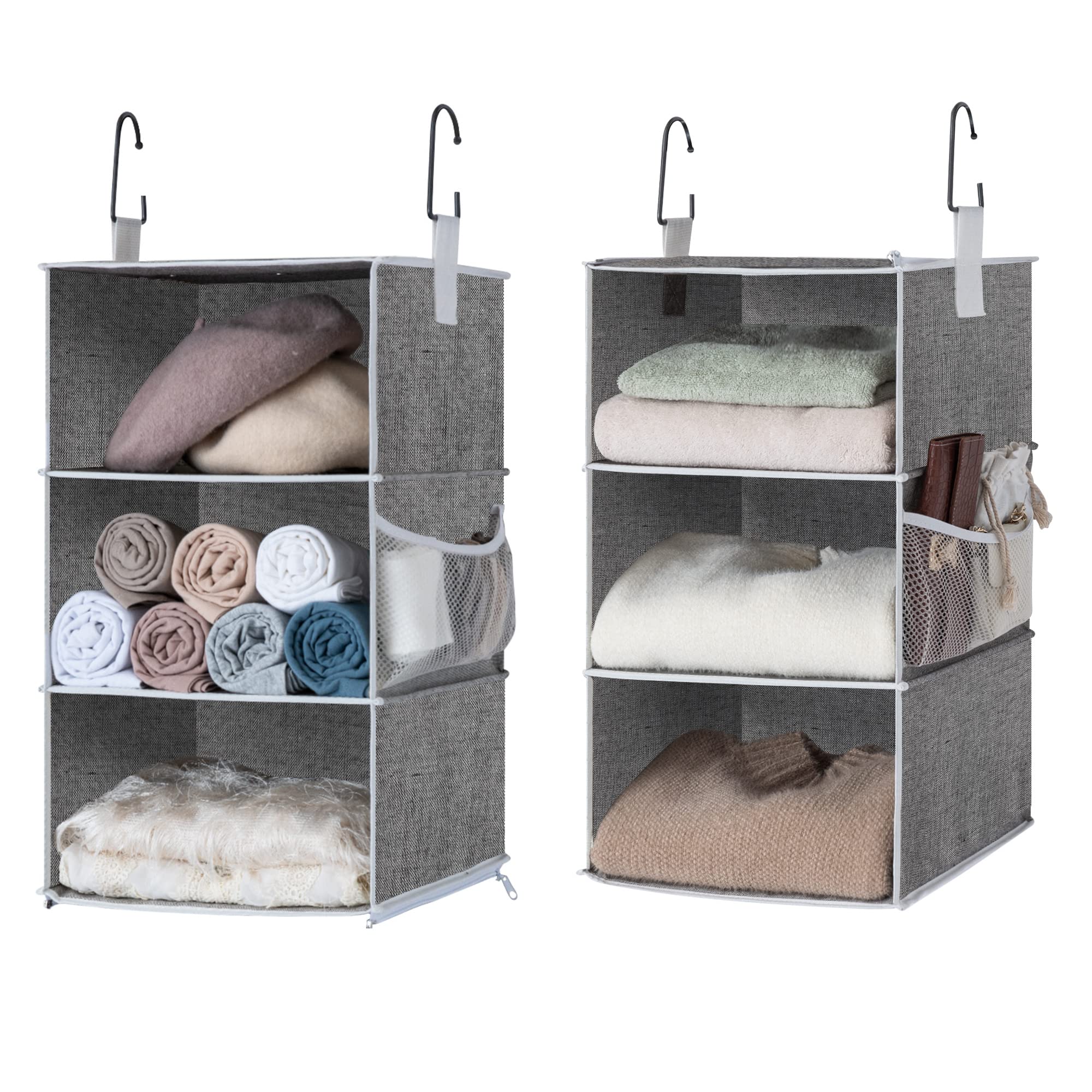 Storageworks 6-Shelf Hanging Closet Organizers, Two 3-Shelf Separable Closet Hanging Shelves, Canvas, Gray, 12 '' D X 12 '' W X