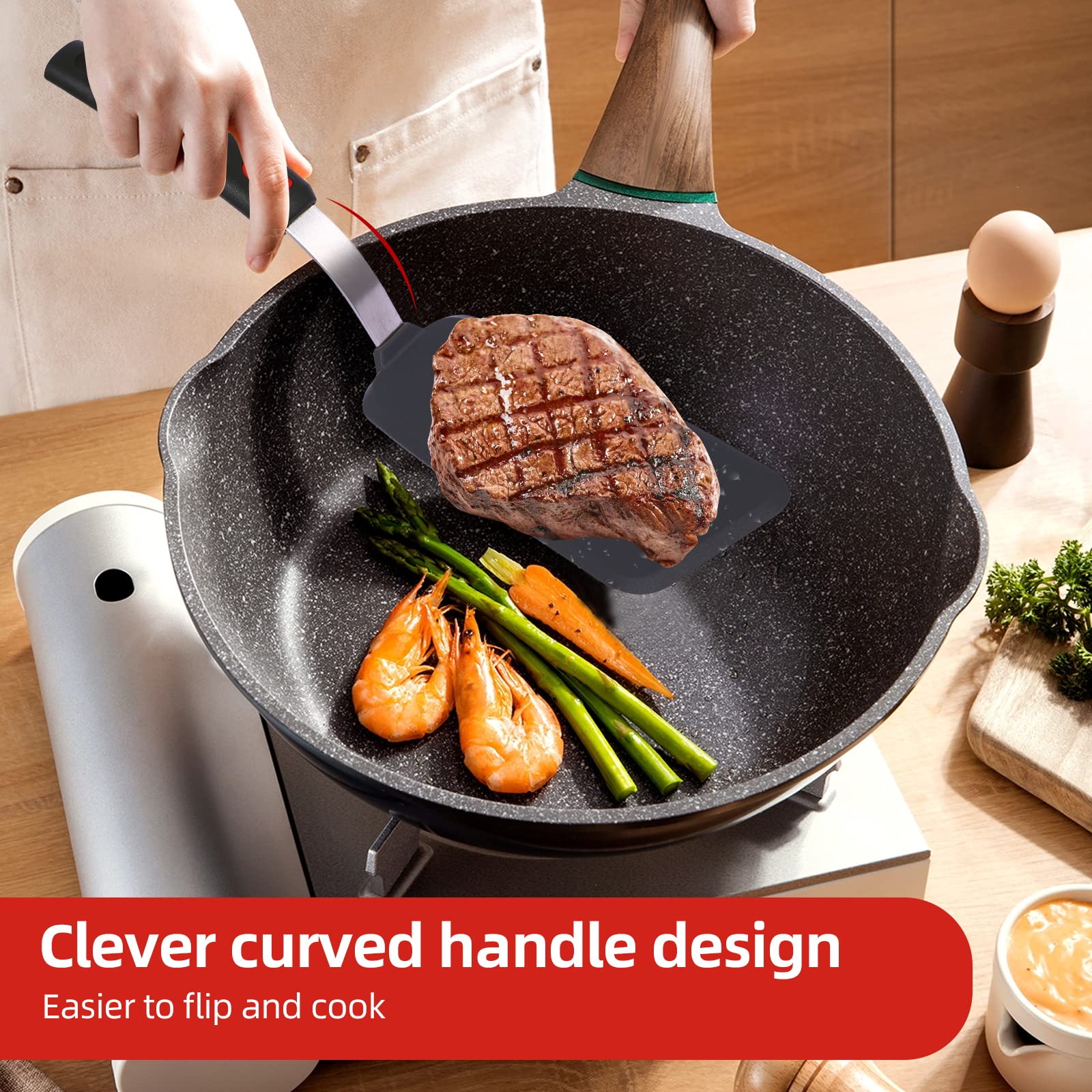 Collfa Kitchen Cooking Utensils Large Silicone Spatulas Turner Heat Resistant 3-Pack Set For Nonstick Cookware,Bpa-Free Rubber T