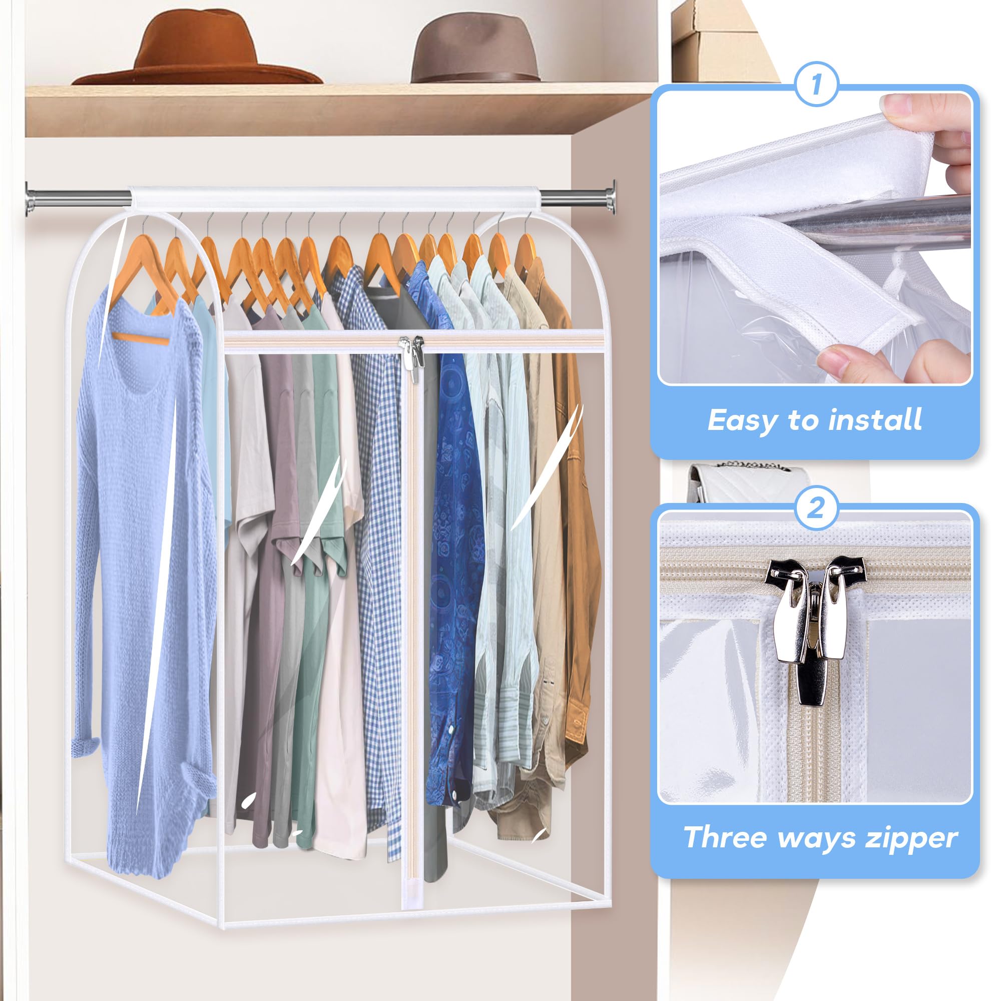 Keetdy 35'' Hanging Garment Bags For Closet Storage Large Clear Garment Bags For Hanging Clothes Garment Rack Cover Coat Protect