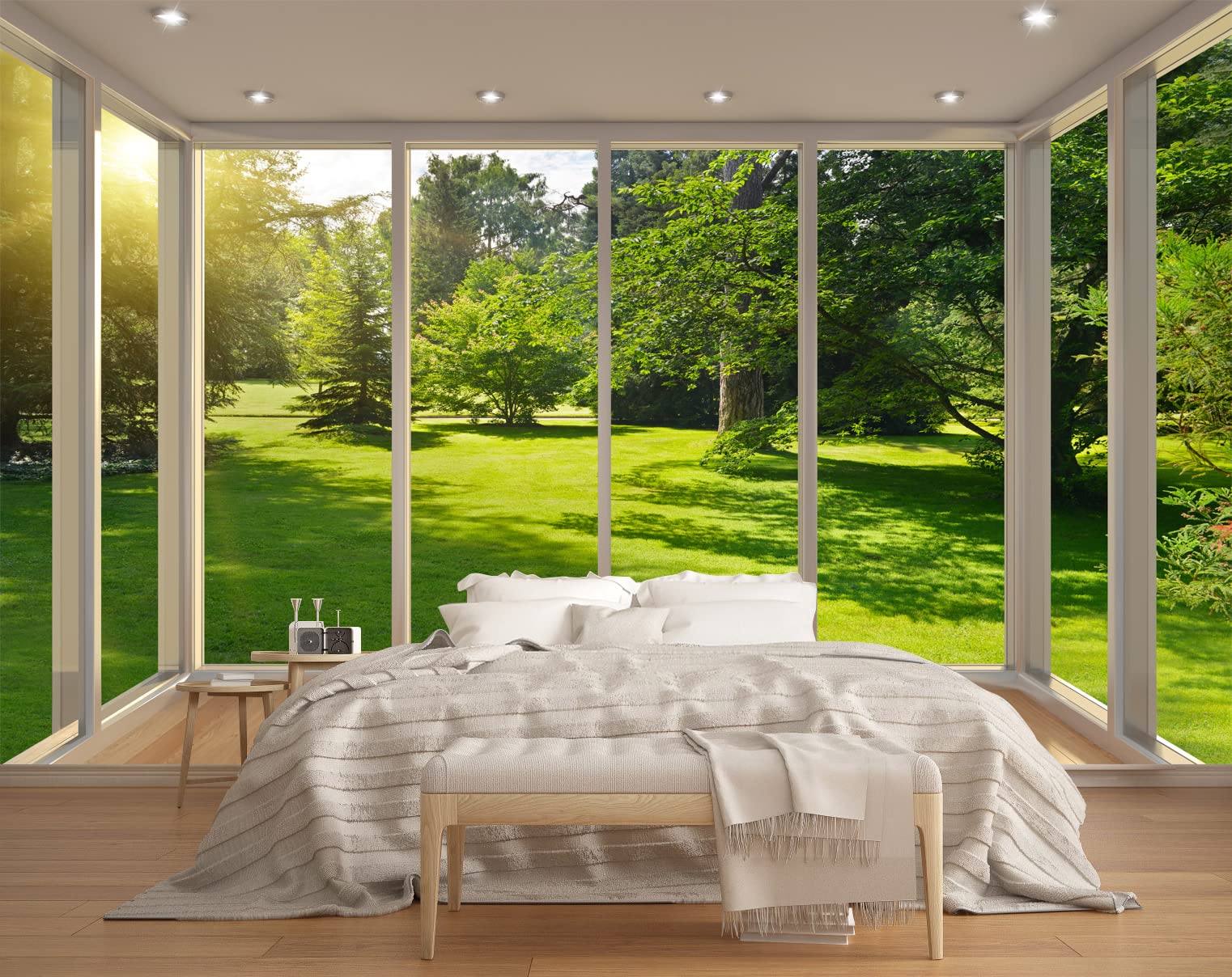MFWFM 3D Window View Wall Mural Garden Green Trees Forest Wallpapers for Bedroom Living Room Tv Background(Not Peel n Stick)