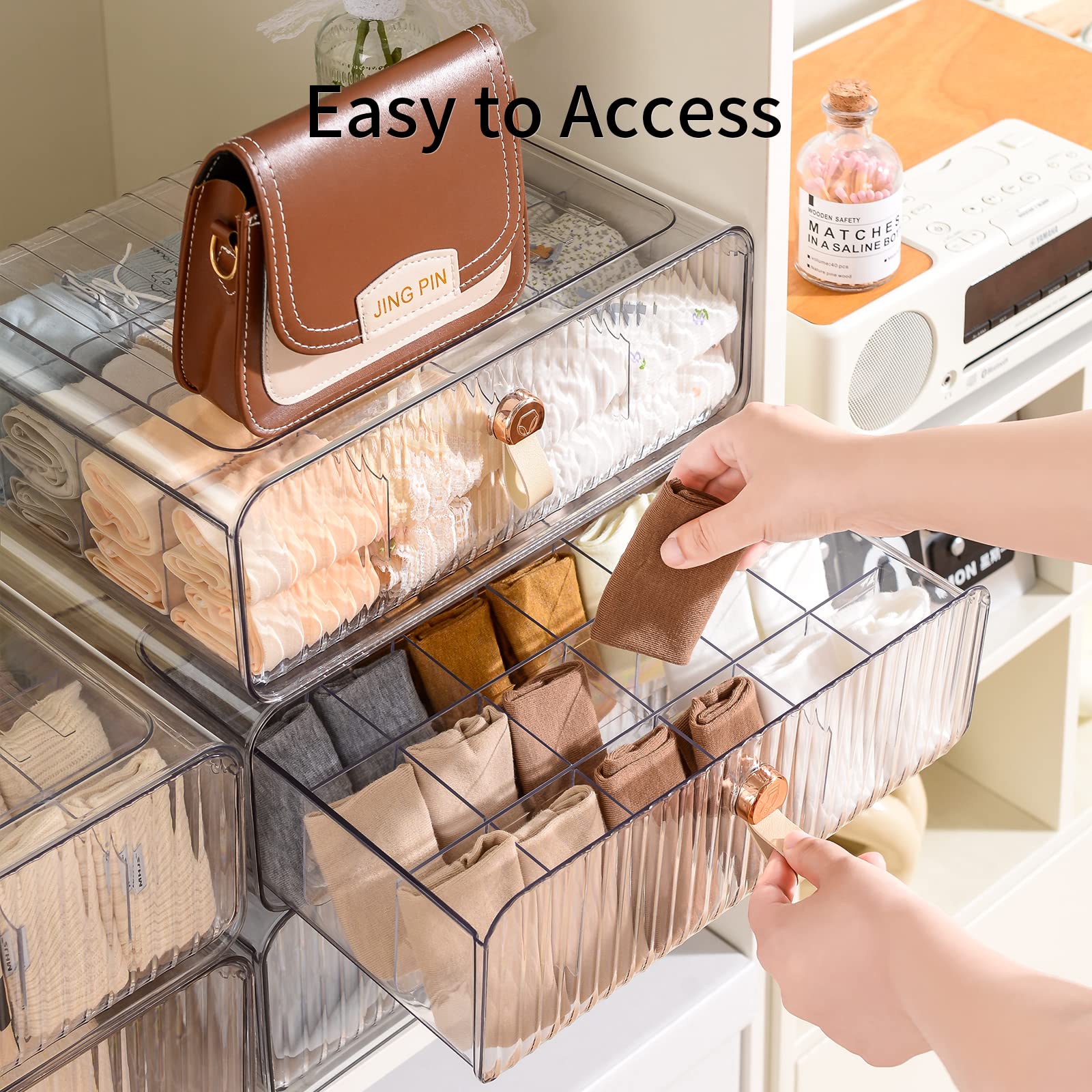 MSHOMELY Underwear Organizer, Socks Bra Underwear Drawer Organizer Dividers for Closet, 24 Cell Stackable Dresser Closet Organiz