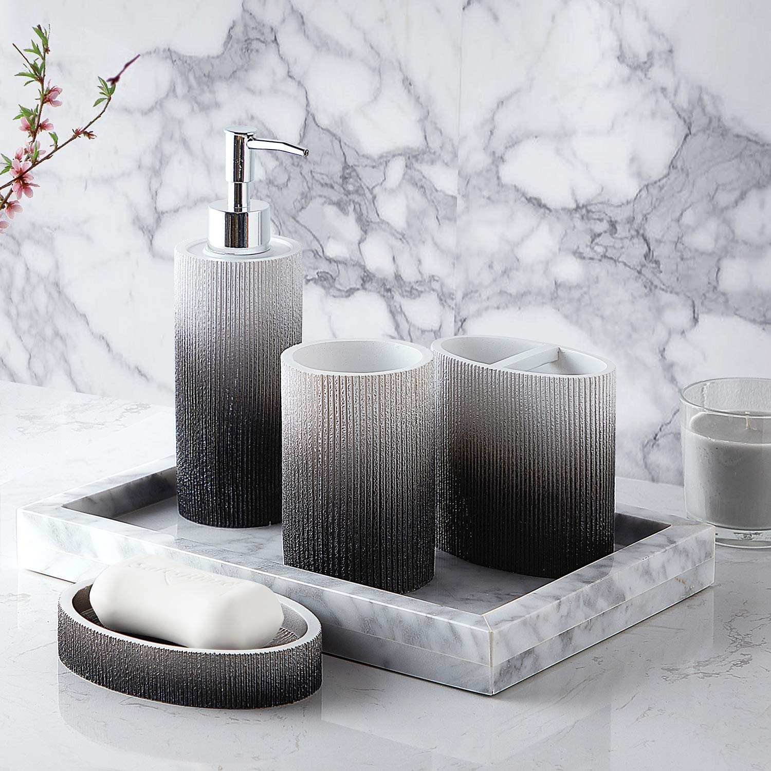 Sweet Home Collection Bathroom Accessories Collection Unique Decorative Beautiful Designs Bath D  Cor, 4 Piece Set, Urbana(Pack