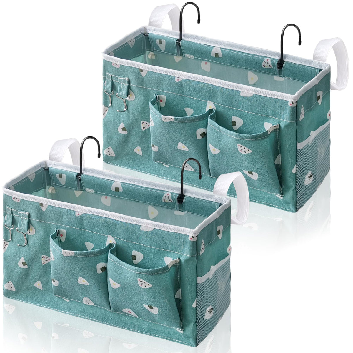 Kanrichu 2pcs Bedside Caddy Hanging Storage Bag, Organizer Baskets with Pockets for Bunk Bed Shelf and Hospital Beds, Loft & Dor