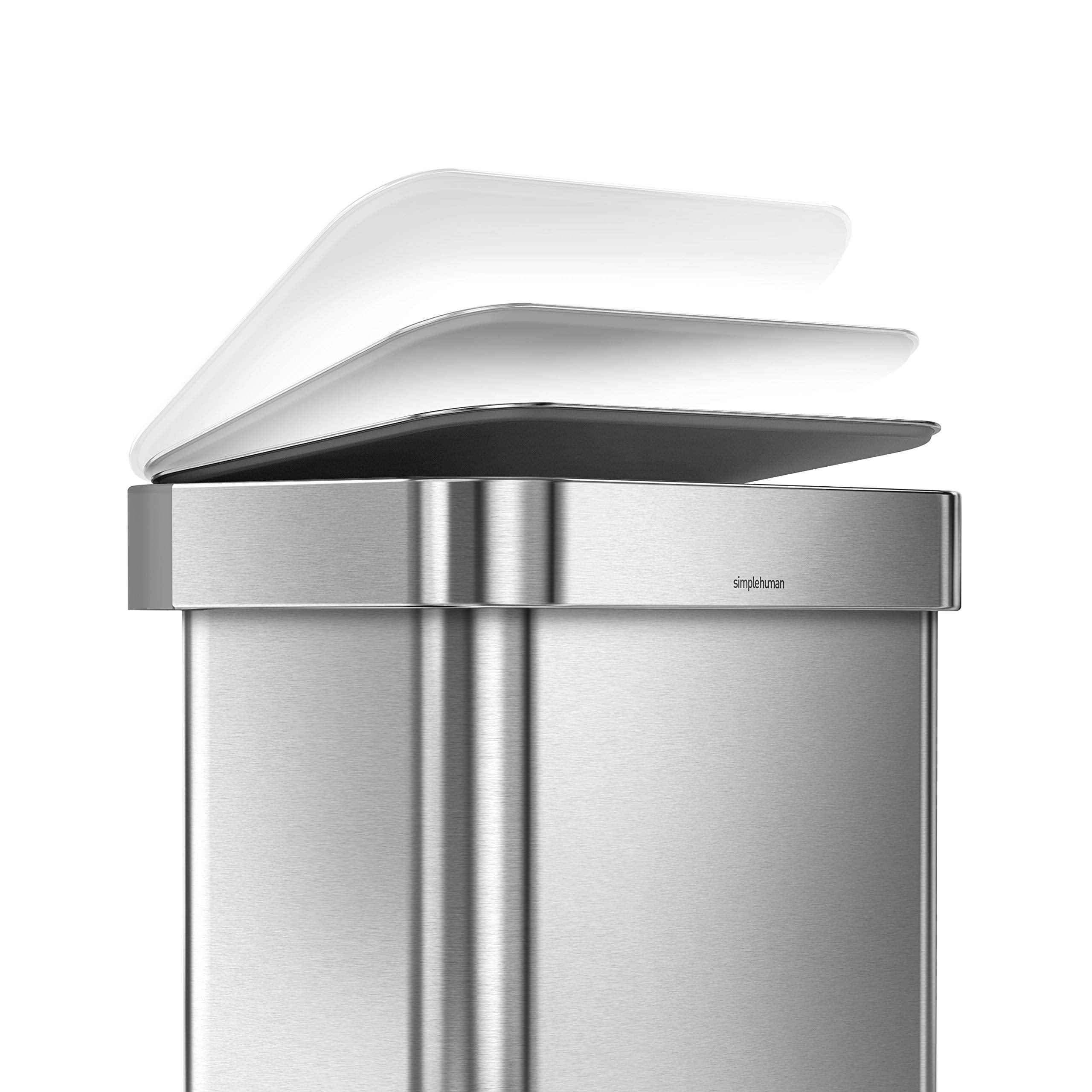 Simplehuman 45 Liter / 12 Gallon Rectangular Hands-Free Kitchen Step Trash Can With Soft-Close Lid, Brushed Stainless Steel