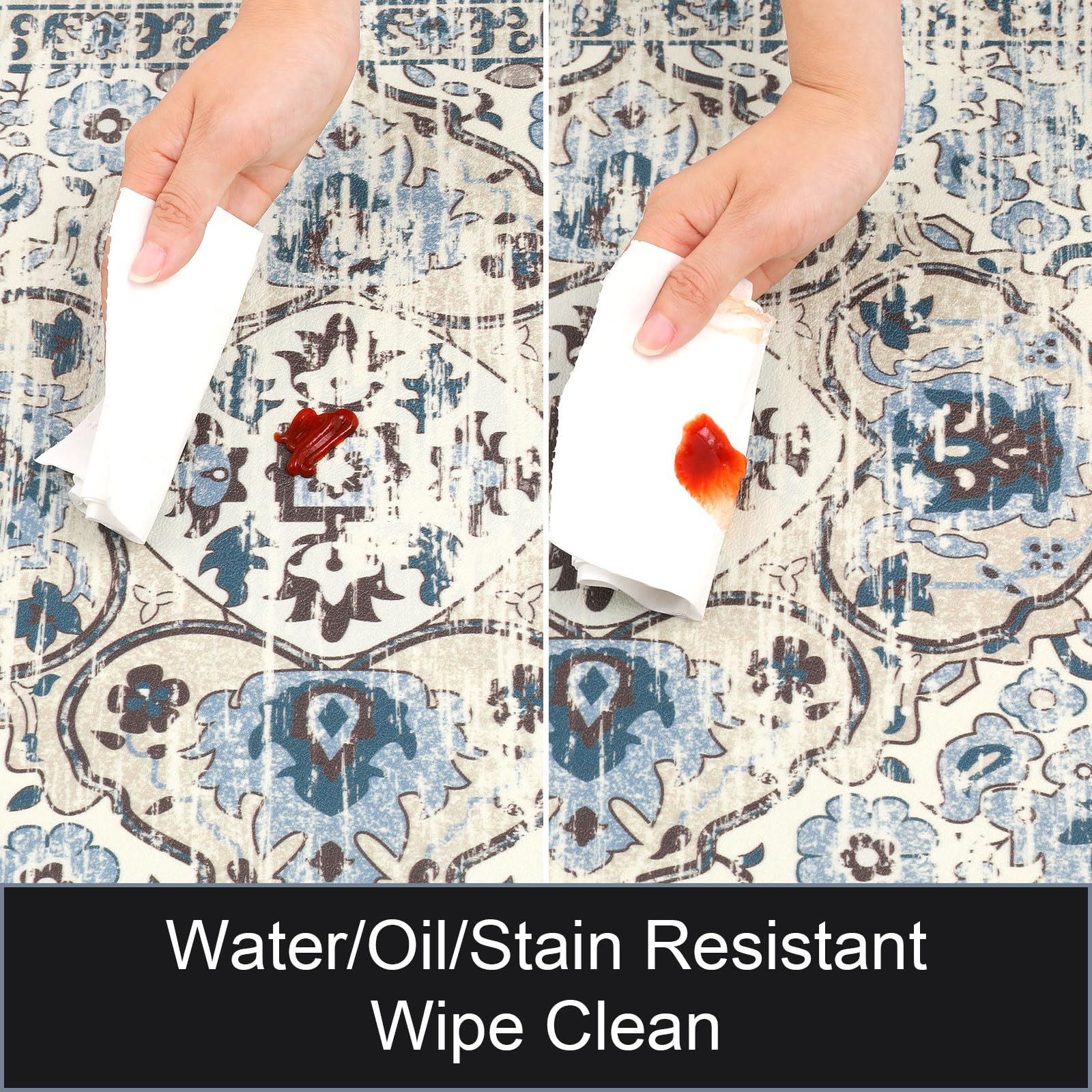 Ileading Blue Kitchen Mats For Floor 2 Piece 17''X28''+17''X59'' Boho Anti Fatigue Mats Non Slip Cushioned Floor Mat For Standin