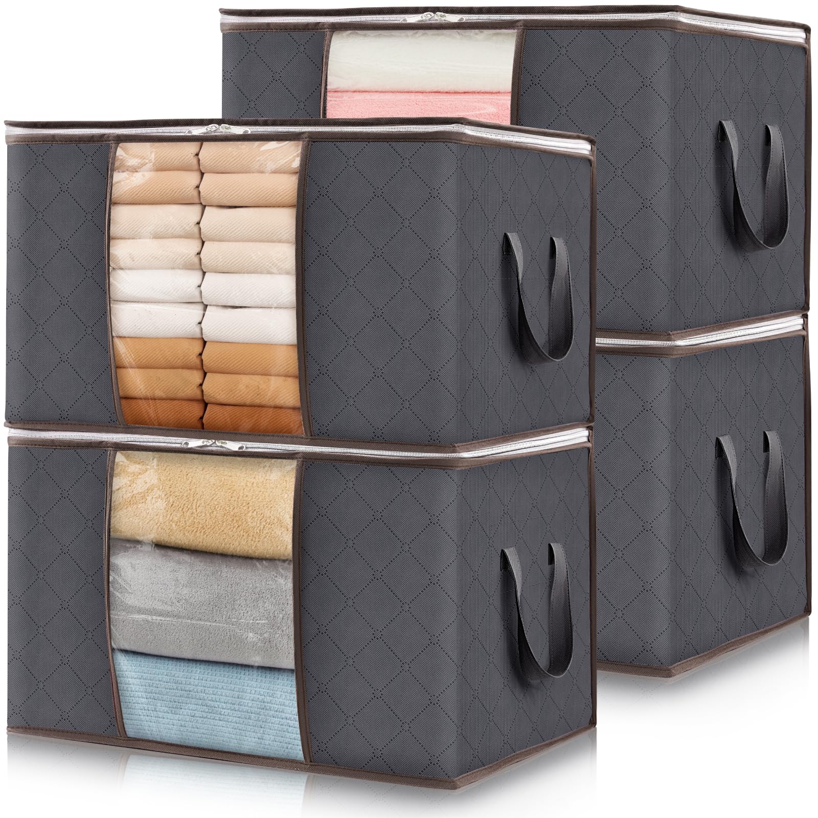 Lifewit 4 Packs clothes Storage Bag, Storage Bins for clothes, Blankets, comforters, Foldable clothing Storage with Reinforced H