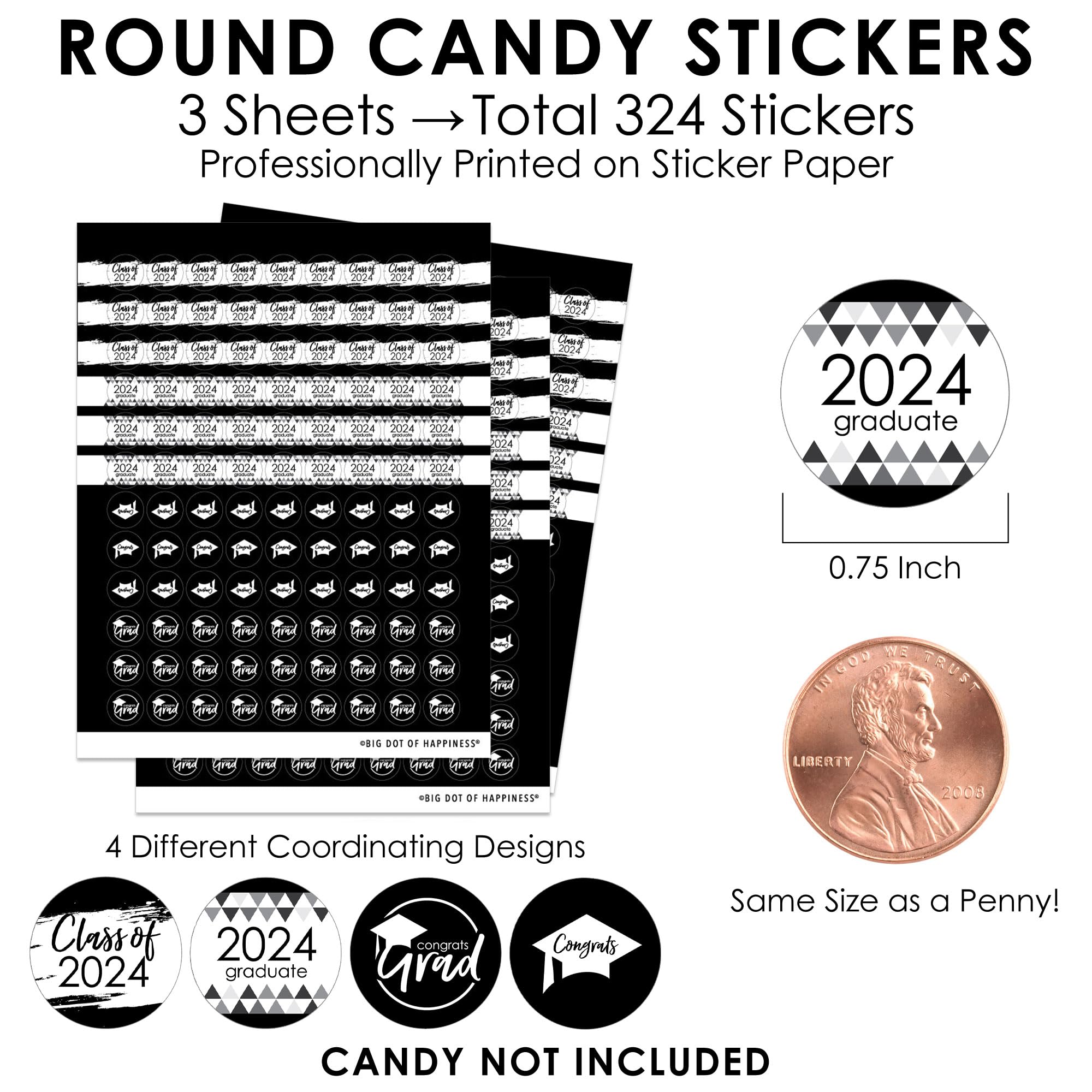 Big Dot Of Happiness Black And White Grad - Best Is Yet To Come - 2024 Black And White Graduation Party Small Round Candy Sticke