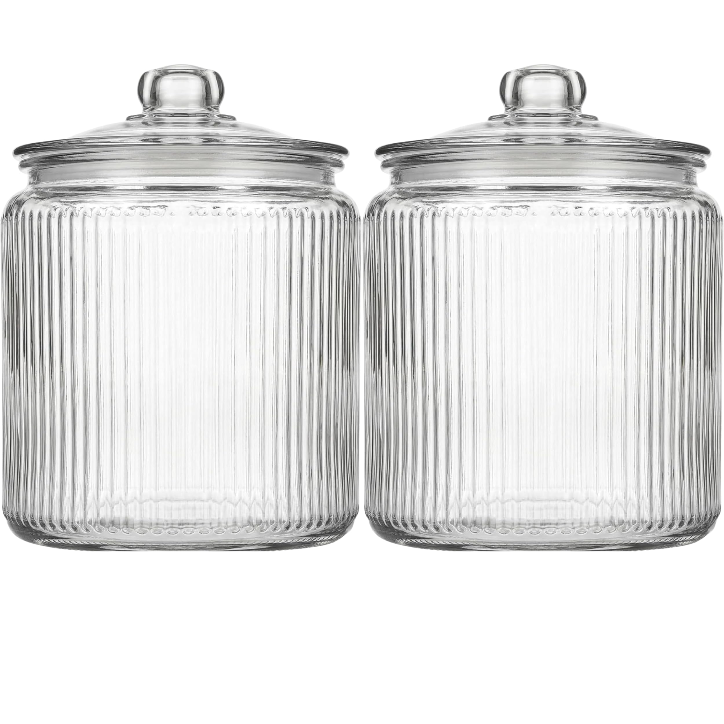 kitchentoolz 1 Gallon Ribbed Glass Cookie Jar - Large Food Storage Container with Airtight Lid - Keep Fresh Flour, Chewy Pet Tre