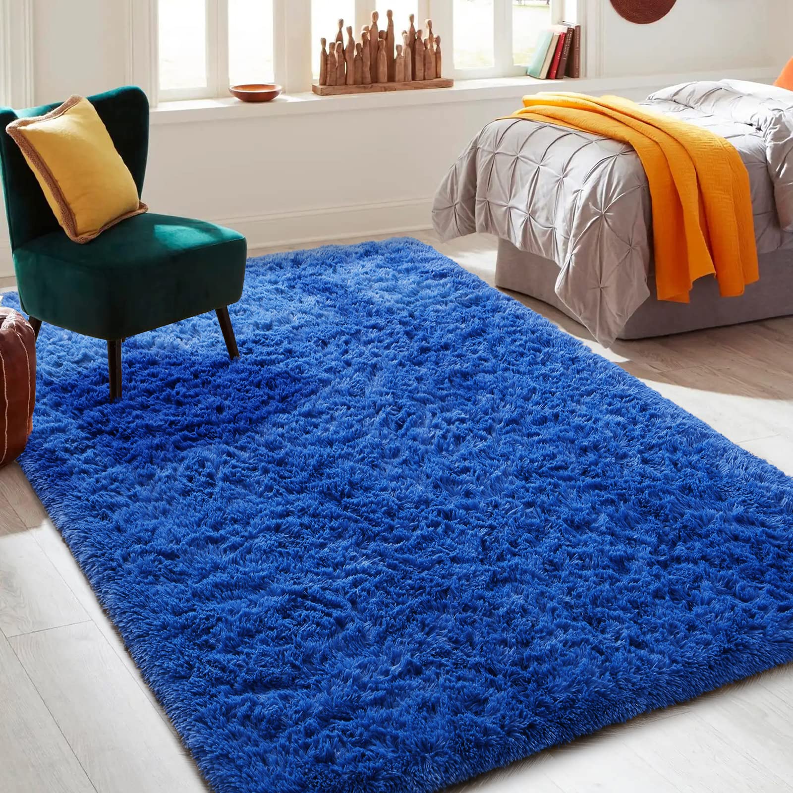 Keeko Fluffy Bedroom Rug, 3x5 Washable Area Rug Shag Fuzzy Faux Fur Rug Modern Rugs for Bedroom Entryway Shaggy Non Shedding Ind