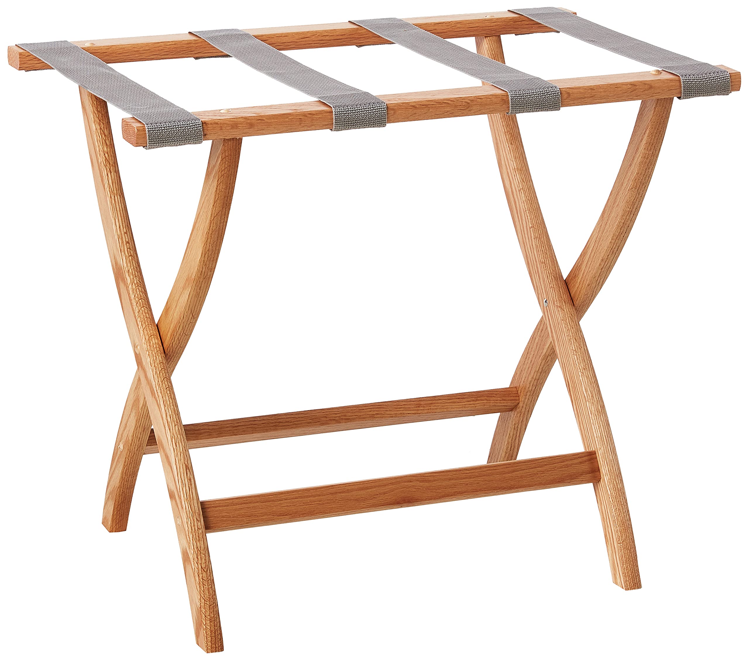 Wooden Mallet Designer Curve Leg Luggage Rack  Grey Straps  Light Oak