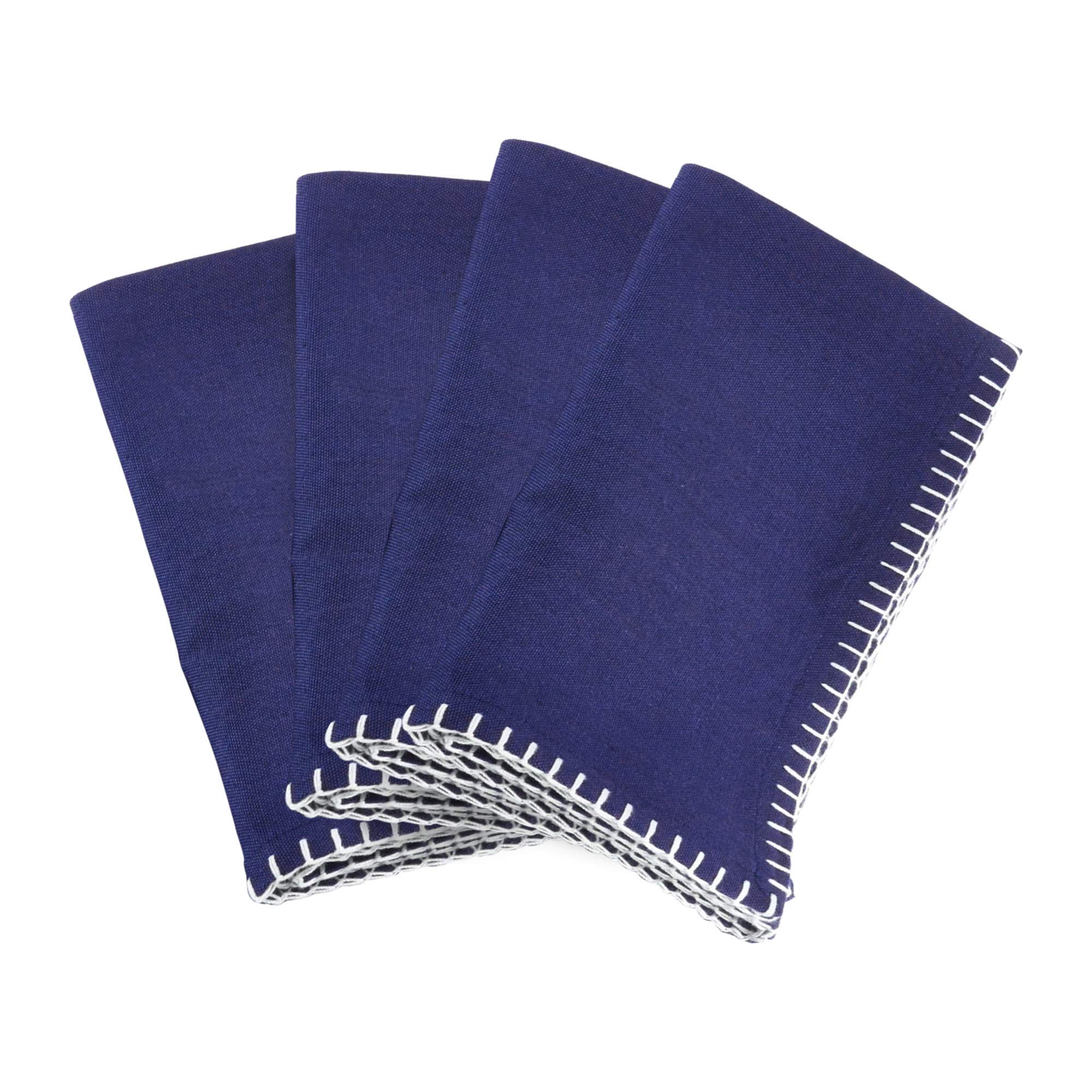 Saro Celena Collection Whip Stitched Design Cotton Dinner Napkin (Set Of 4), 20'', Navy Blue, 4 Pieces