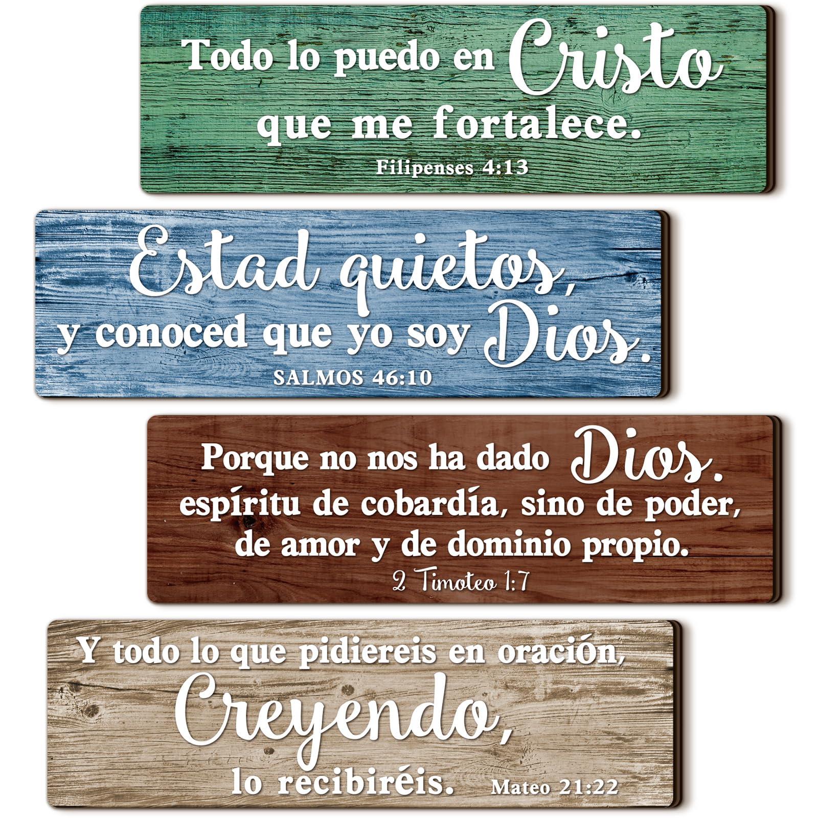 Yousoontic 4 Pieces Spanish Bible Verses Wall Decor Christian Spanish Wood Plaque Hanging Sign Religious Wall Decor Bible Verses