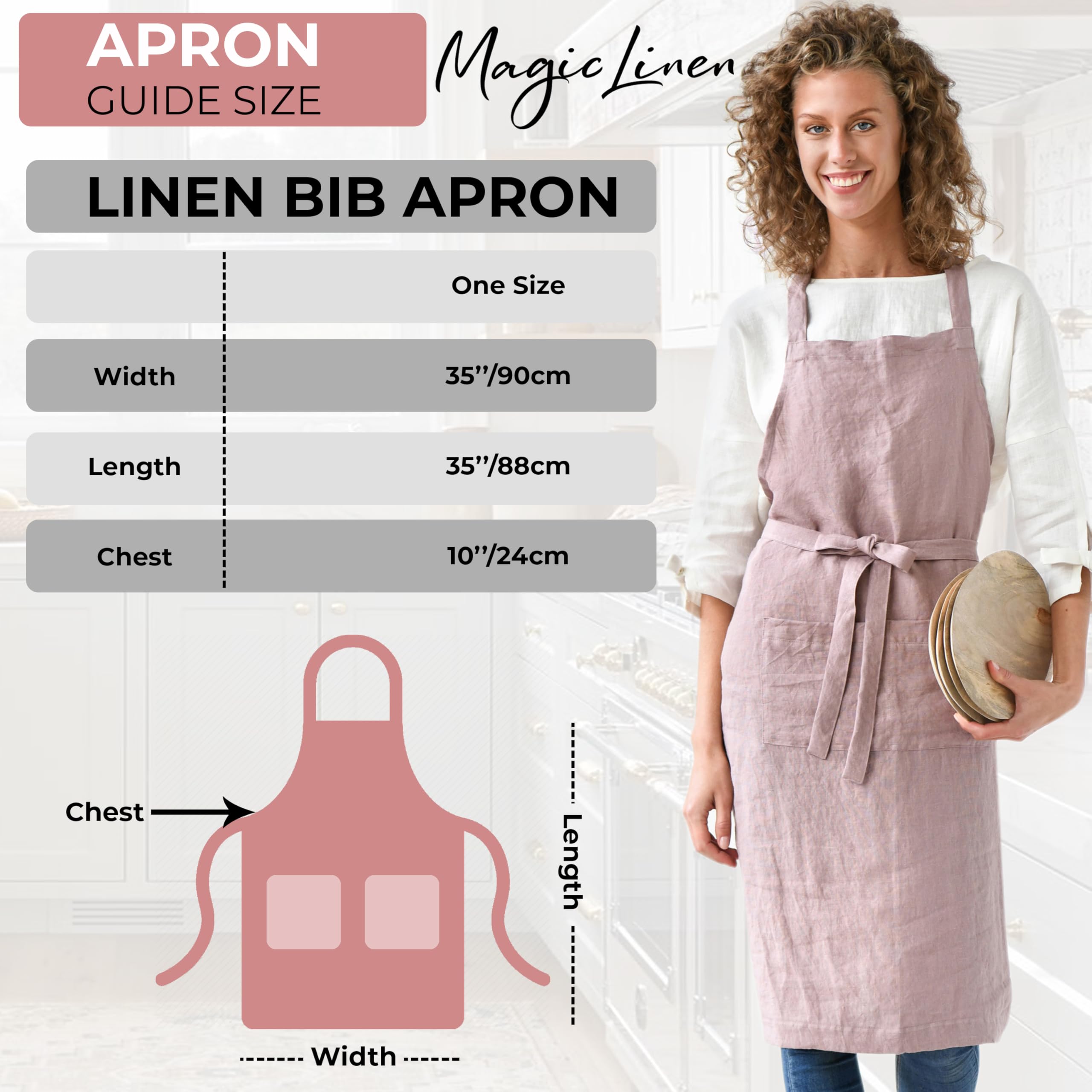 Magiclinen 100% Linen Apron - Cooking Aprons For Women With Pockets - Stylish Kitchen Apron For Men And Women - Aprons For Cooki