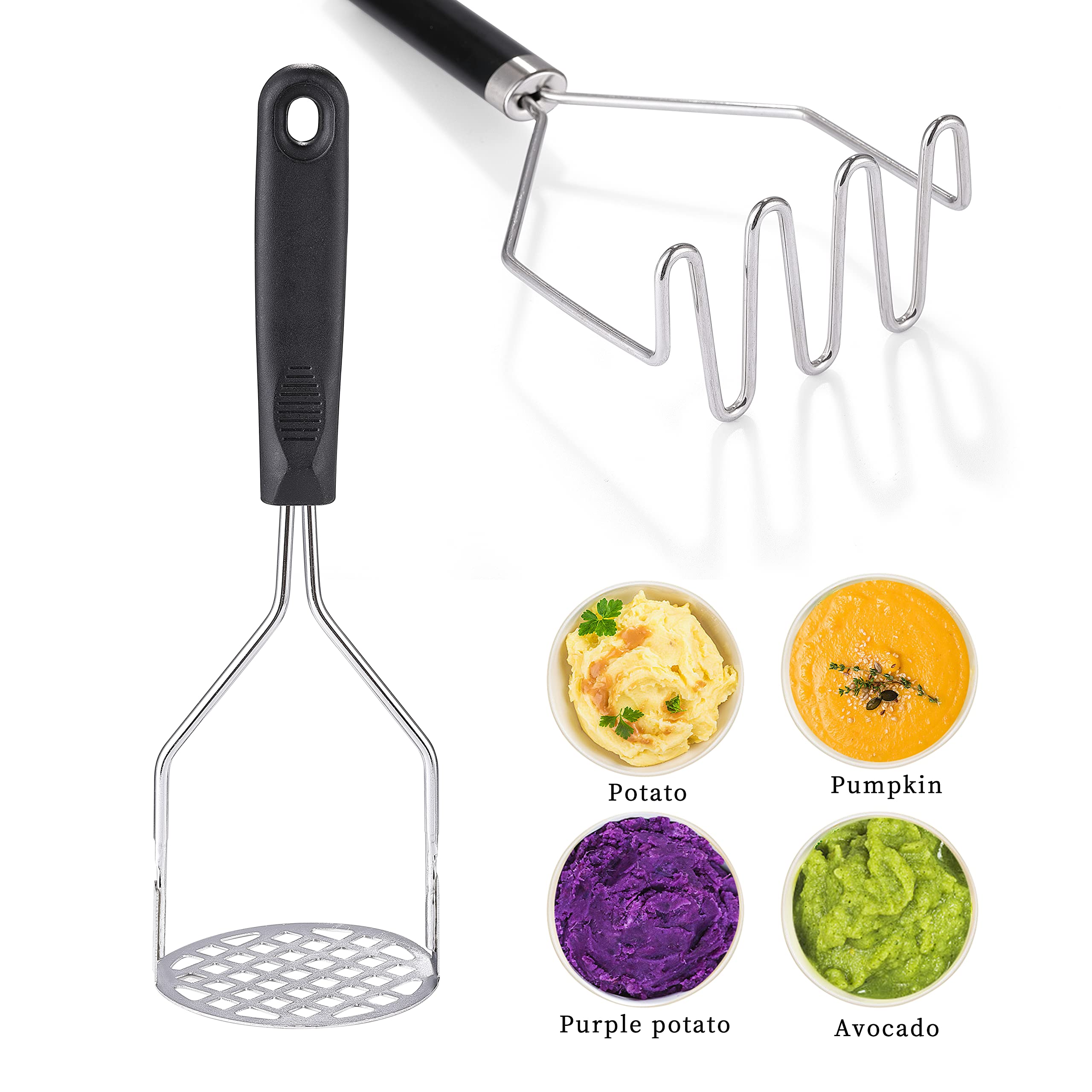 2Pcs Potato Masher, Olulu Heavy Duty Stainless Steel Mashed Potatoes Masher, Masher Kitchen Tool For Avocado, Potatoes, Beans, M
