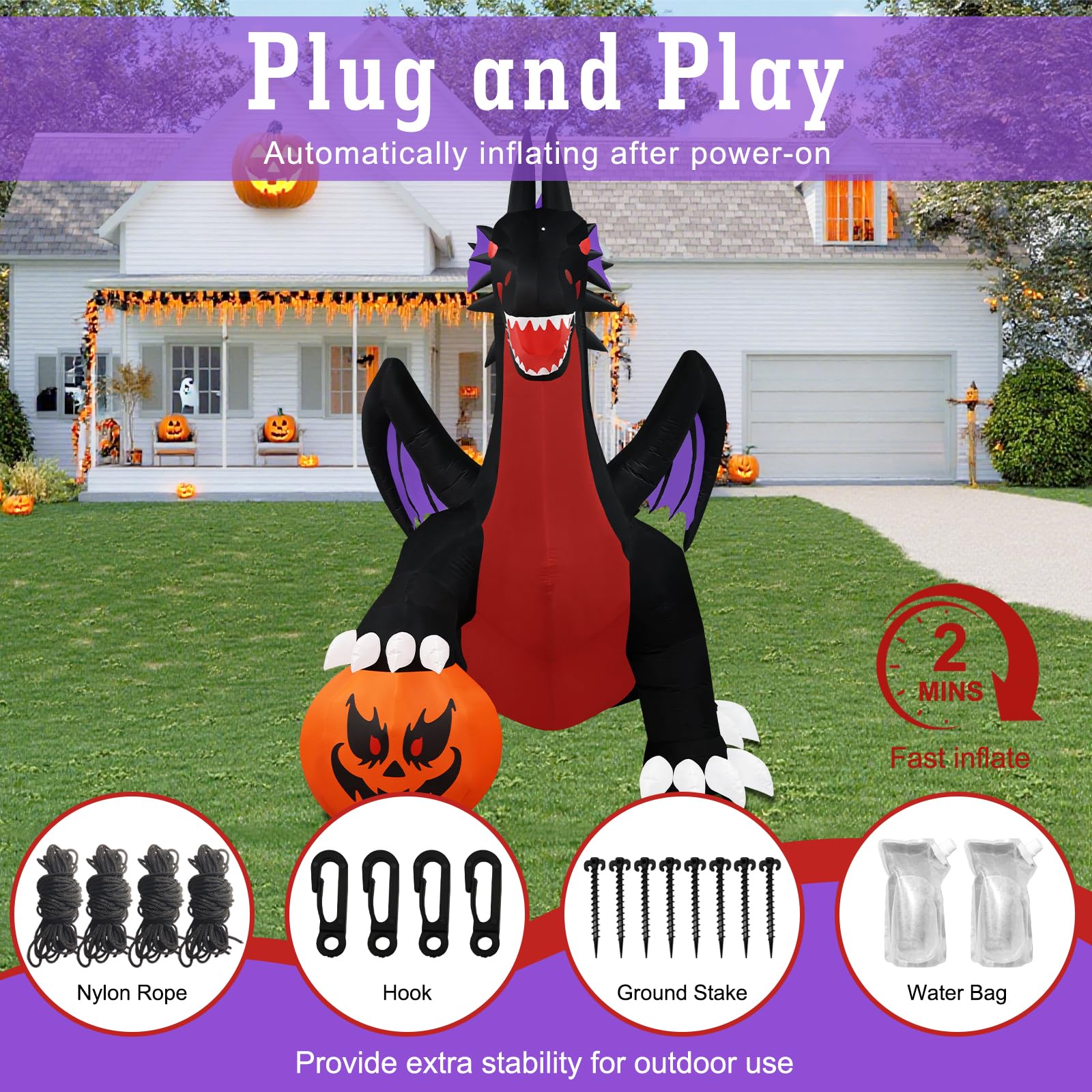 Halloween Inflatables Giant 8Ft Tall Headless Horseman Day of The Dead Outdoor Decoration, Pumpkin Knight with Horse Blow Up Yar