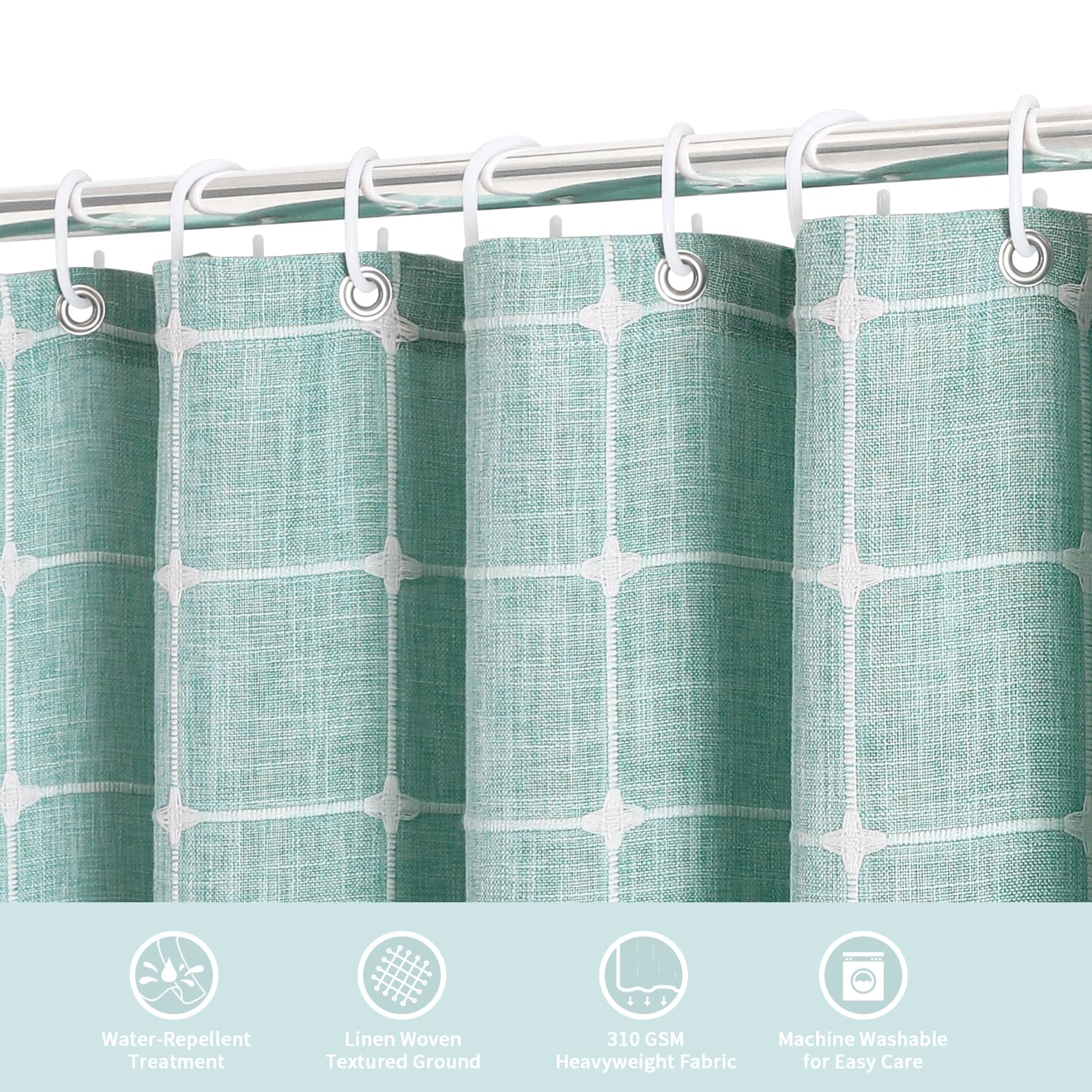 Mitovilla Teal Blue 36 X 72 Boho Small Stall Shower Curtain, Turquoise Narrow Cotton Linen Fabric Shower Curtains For Farmhouse