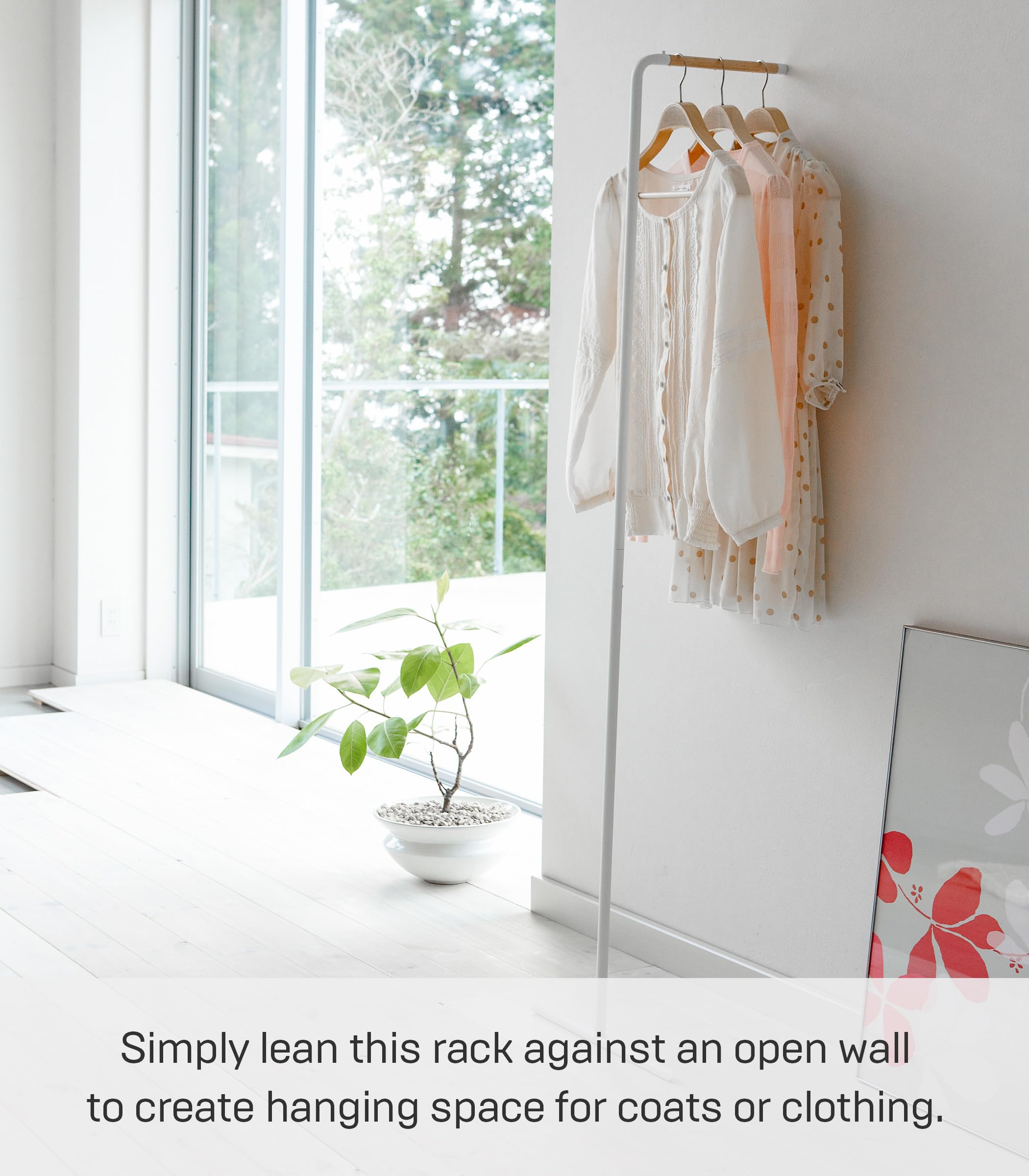 Yamazaki Home Leaning Slim Coat Hanger Clothes Rack, Space Saving Steel One Size White