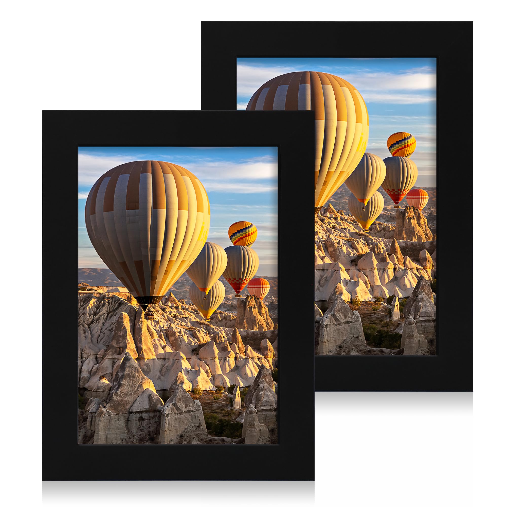iRahmen 6x9 Picture Frame Set of 2 with HD Glass, Black Wood Photo Frames for Horizontal or Vertical Tabletop and Wall Mounting