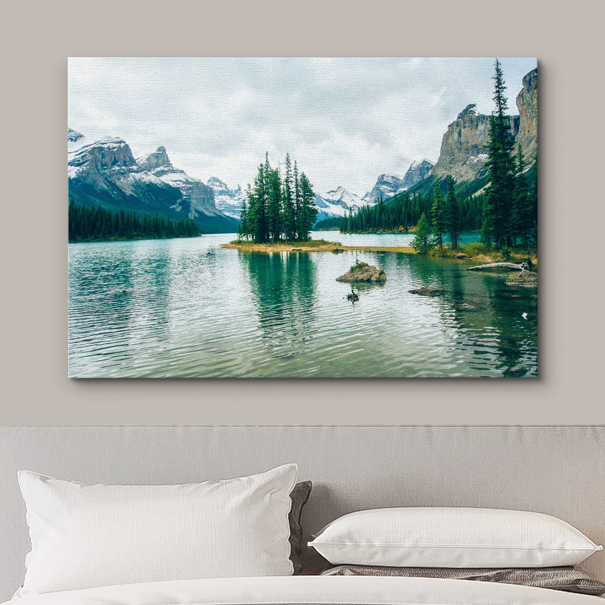wall26 Canvas Print Wall Art Winter Pine Tree Forest Mountain Lake Nature Wilderness Photography Realism Earth Scenery Rustic Scenic Landscape Colorful for Living Room  Bedroom  Office - 12''x18''
