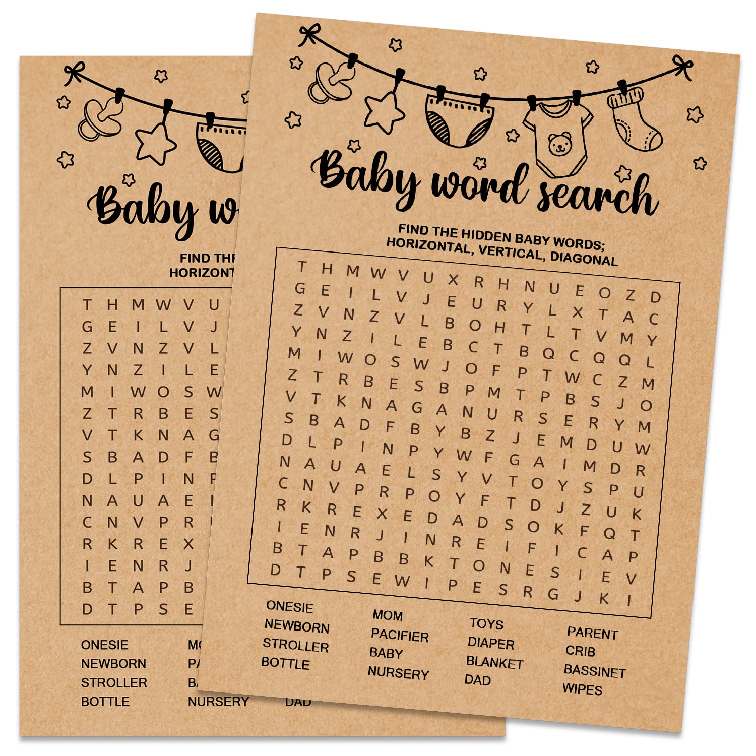 Baby Shower Game, Baby Word Search Game Cards, Baby Shower Party Games Supplies & Activities, Party Activities Ideas Supplies, B