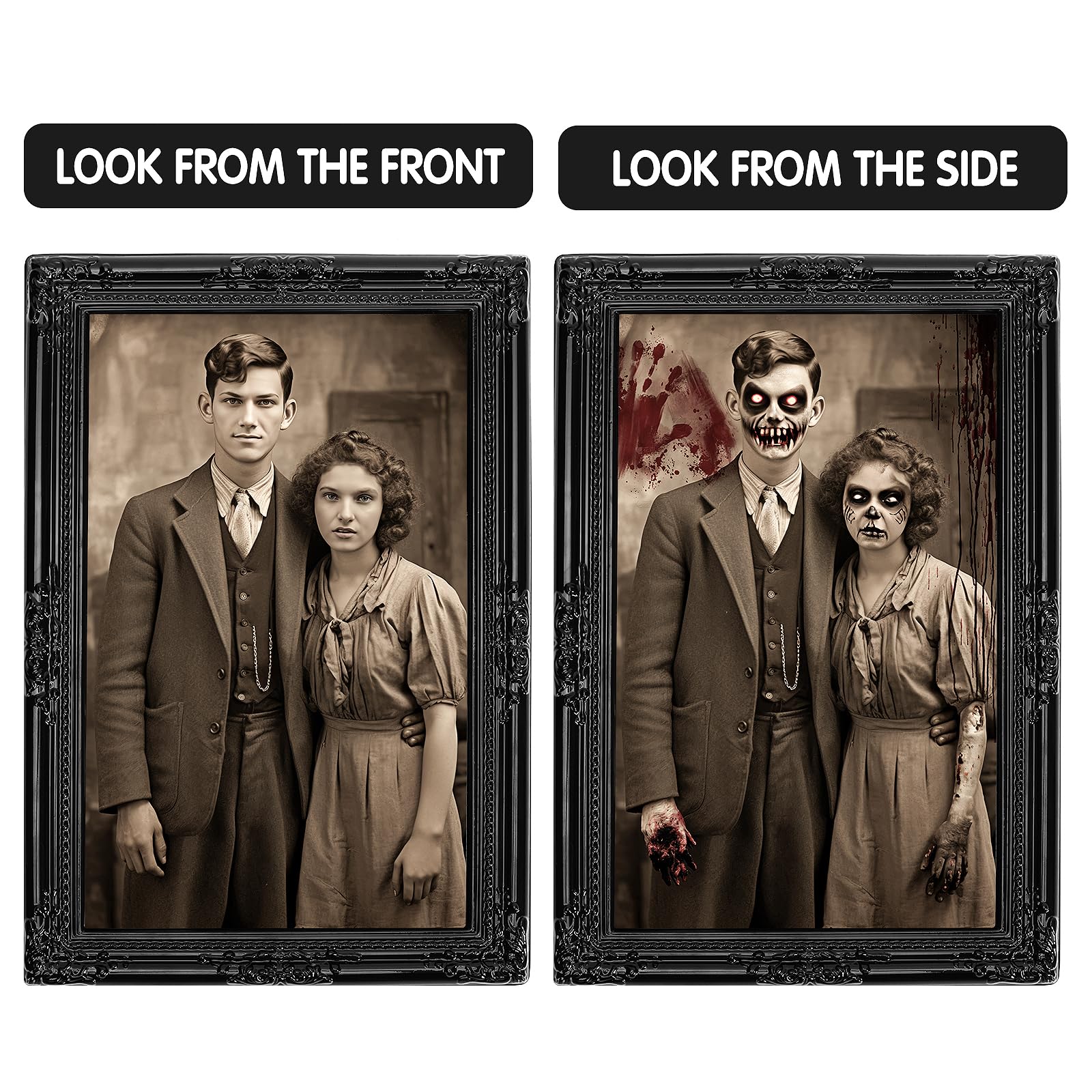 Halloween Decorations Indoor Scary Wall Decor, 12Pack 3D Changing Face Moving Picture Frames Portrait, Gothic Horror Castle Haun
