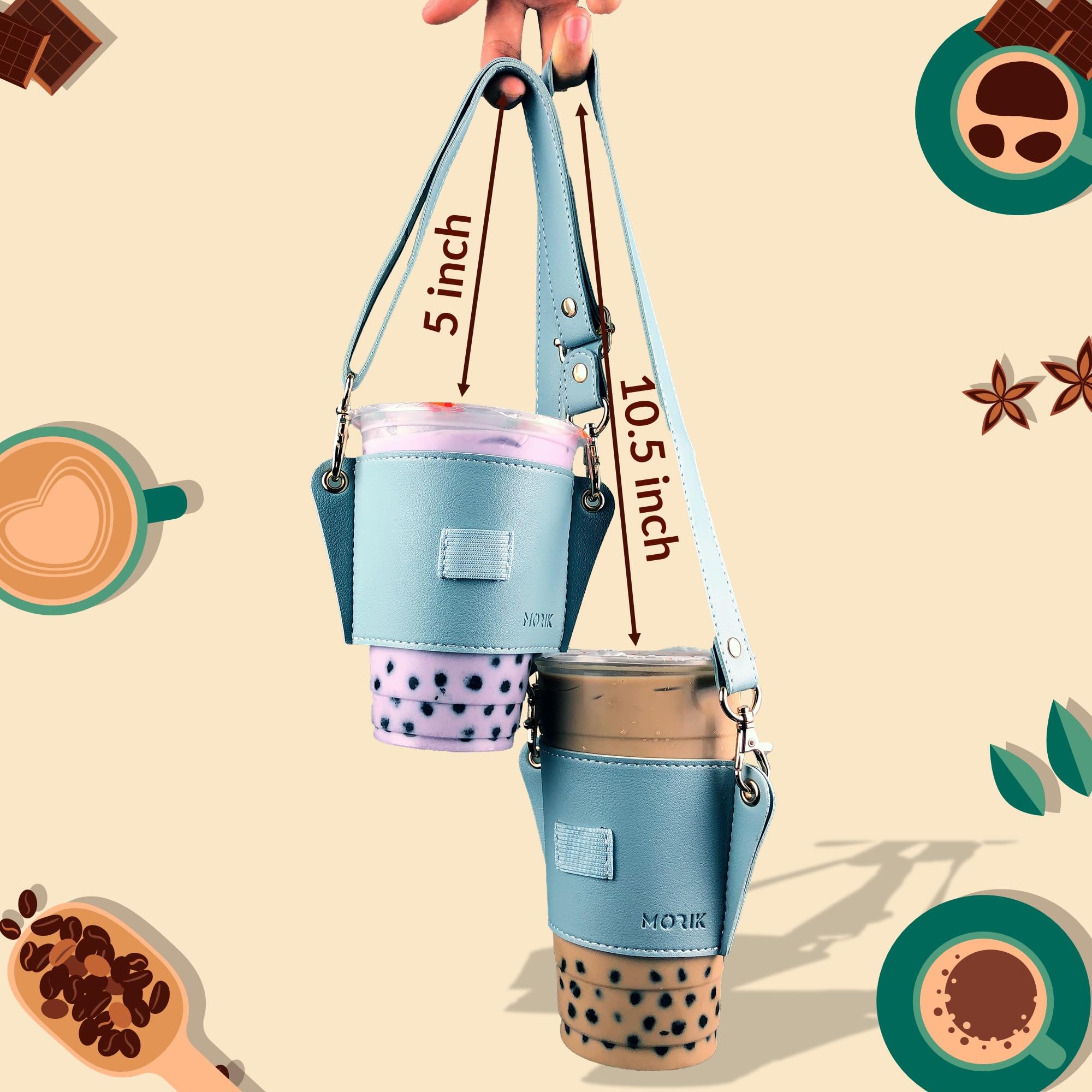 Morik Drink Carrier With Adjustable Strap, Reusable Leather Coffee Cup Holder, Travel Coffee Cup, Cruise Drink Caddy For Small A