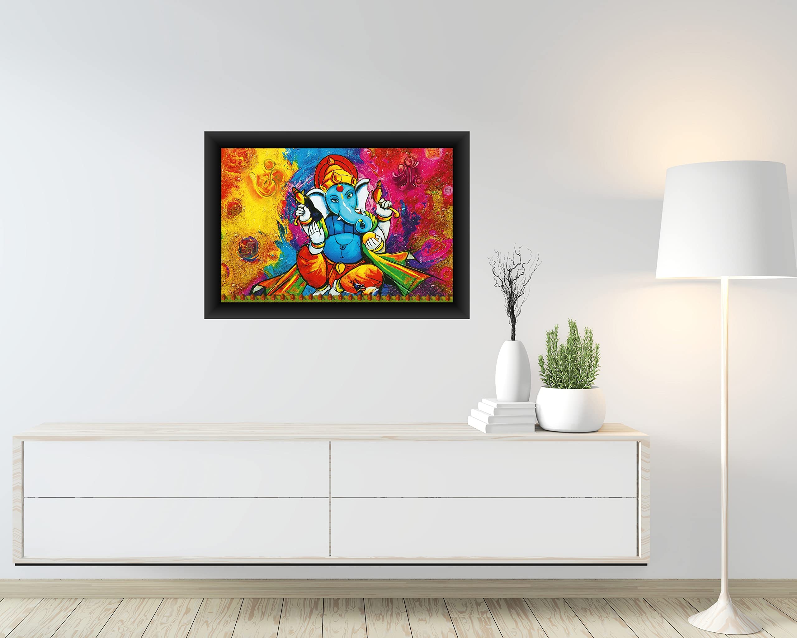 Poylaamo, Ganesh Ji Painting Ganesha Framed 14 * 20 inches Wall Painting for Living Room, Bedroom. (GA30)